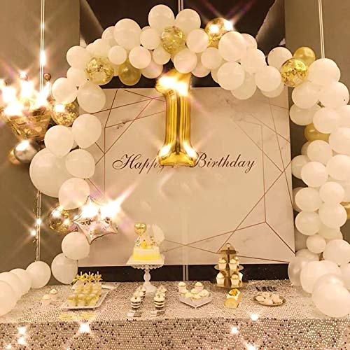 **109pcs White & Gold Balloon Garland Kit - Latex Balloon Arch for Baby Shower, Wedding, Birthday, Engagement & Bachelorette Party Decorations - Perfect Backdrop for Celebrations**
