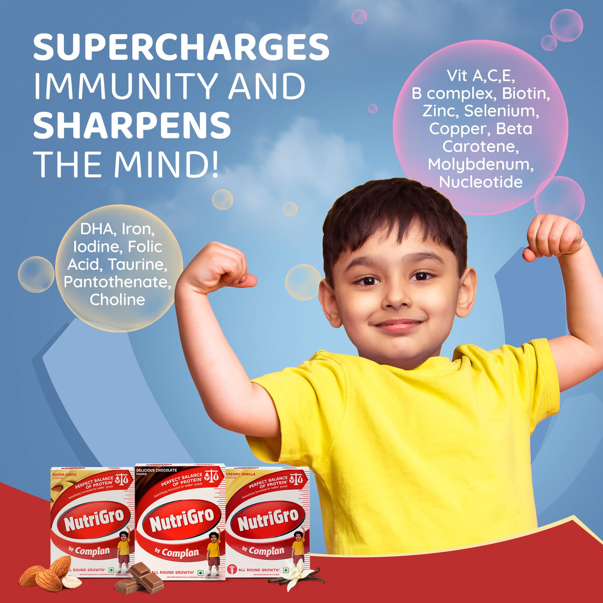 Complan Nutri Gro Nutritious Milk Drink for Kids (2-6 Years) - 33 Essential Vitamins & Minerals, Creamy Vanilla Flavor (400g Pack of 2) | Healthy Growth Supplement for Toddlers & Preschoolers | Perfect for Breakfast, Snacks & Post-Activity Recovery
