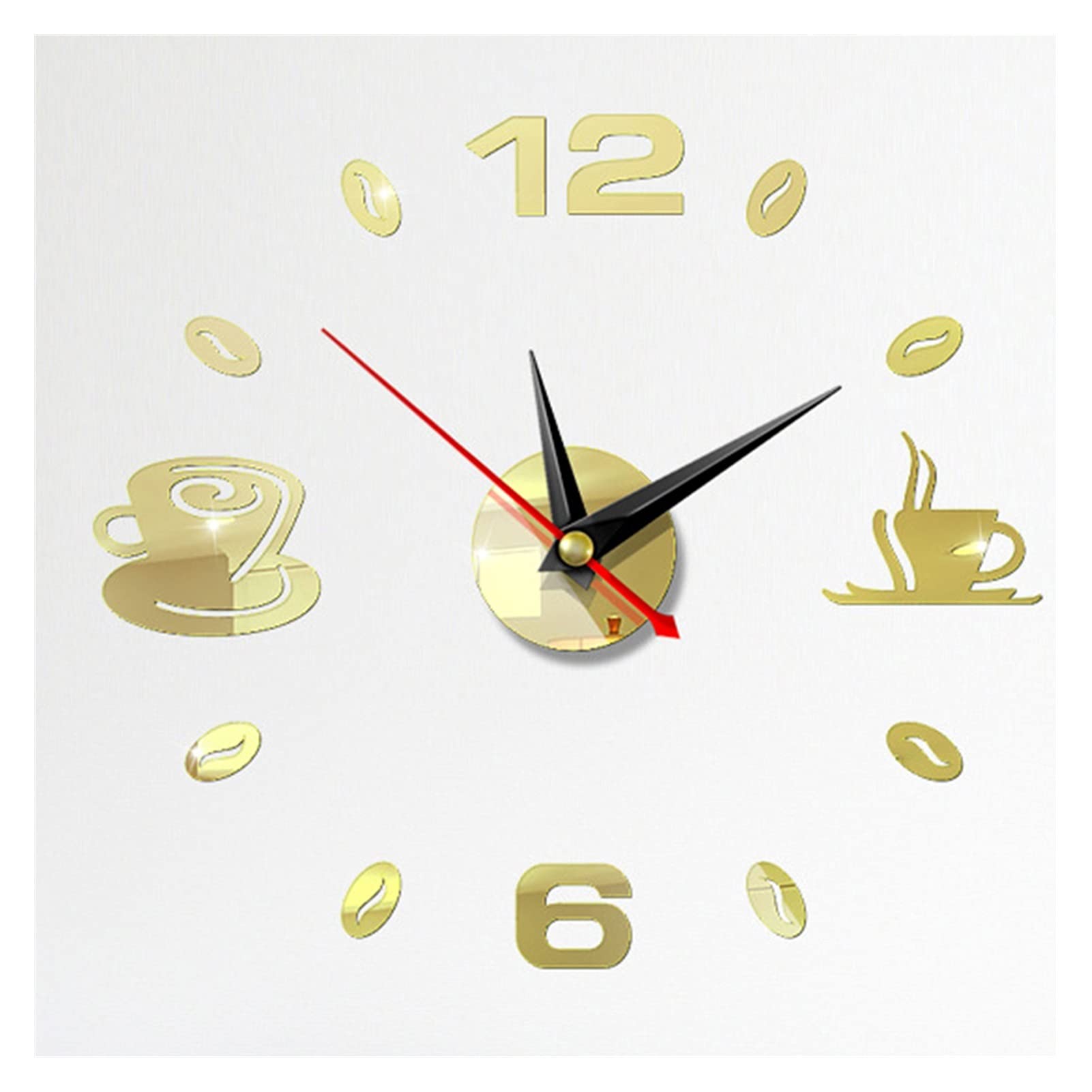 3D Modern Wall Clock - Silent Acrylic Mirror Home Decor with Coffee Cup Design (Light Gold) for Living Room, Bedroom & Office Decoration