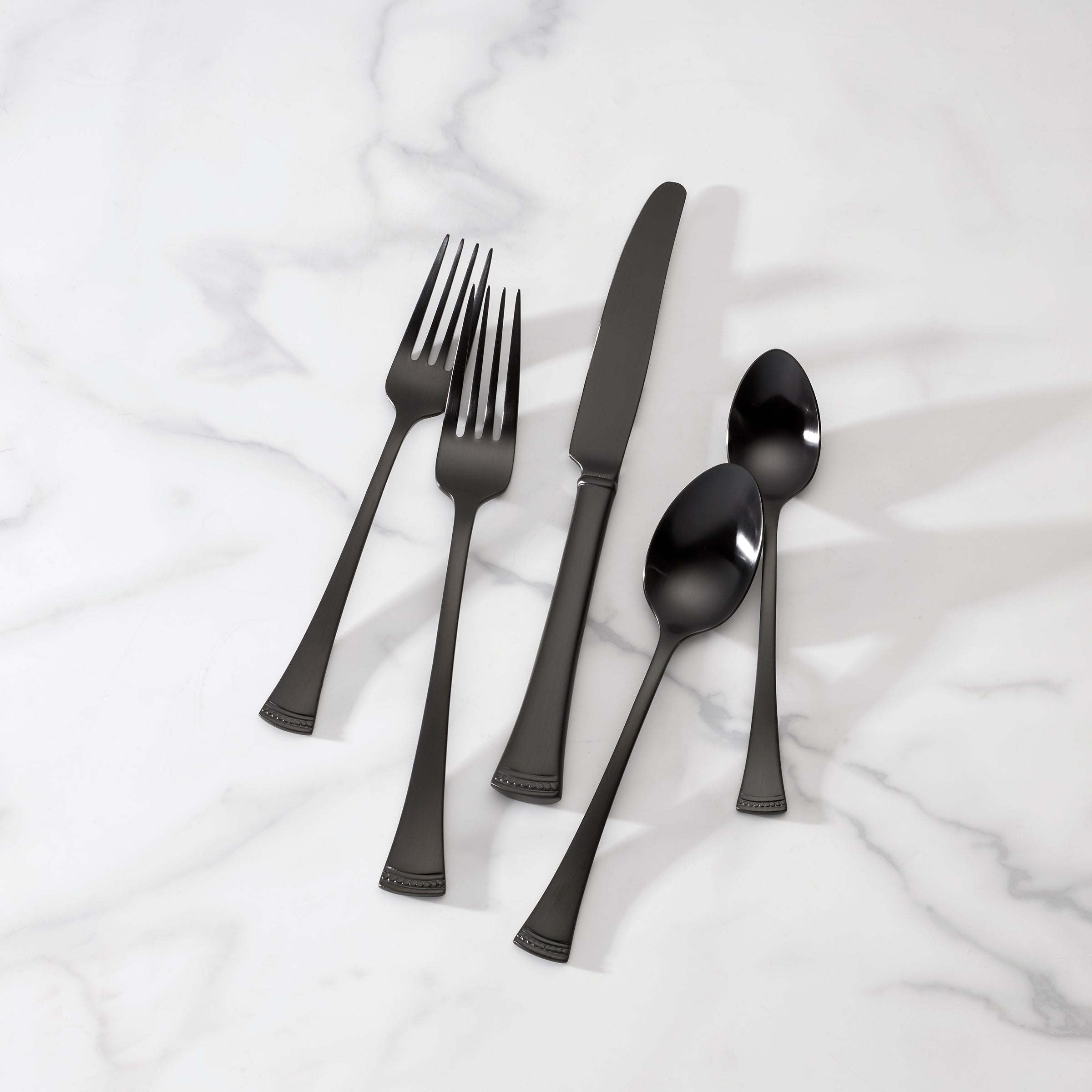 Portola Black Satin 20-Piece Flatware Set - Stainless Steel Cutlery Set for 4, Modern Dinnerware for Everyday Use & Formal Dining