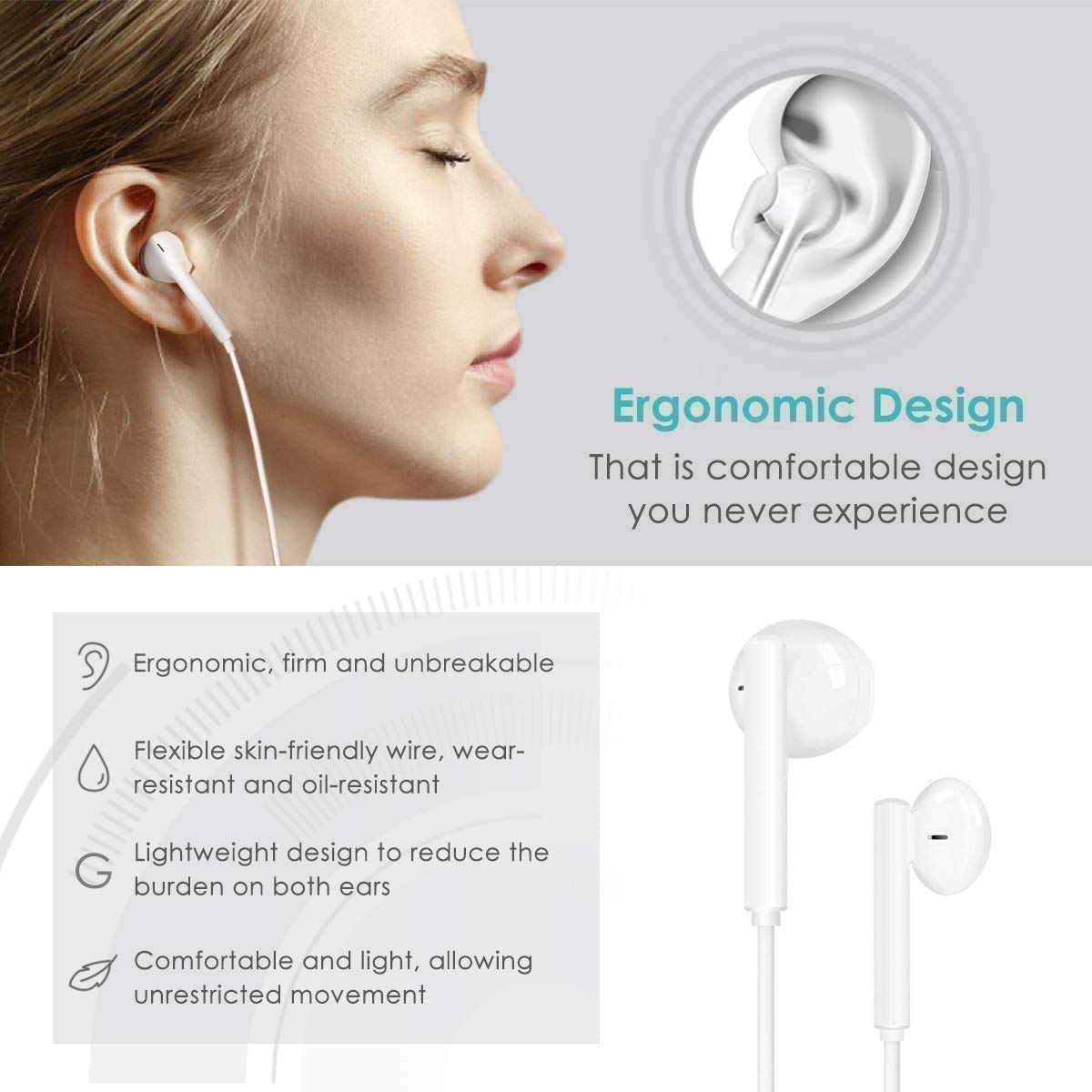 2 Pack Wired In-Ear Headphones with Microphone & Noise Isolation - Compatible with iPhone, Samsung, Huawei, Android Smartphones, Tablets & Laptops - Perfect for Workouts, Commuting & Online Meetings