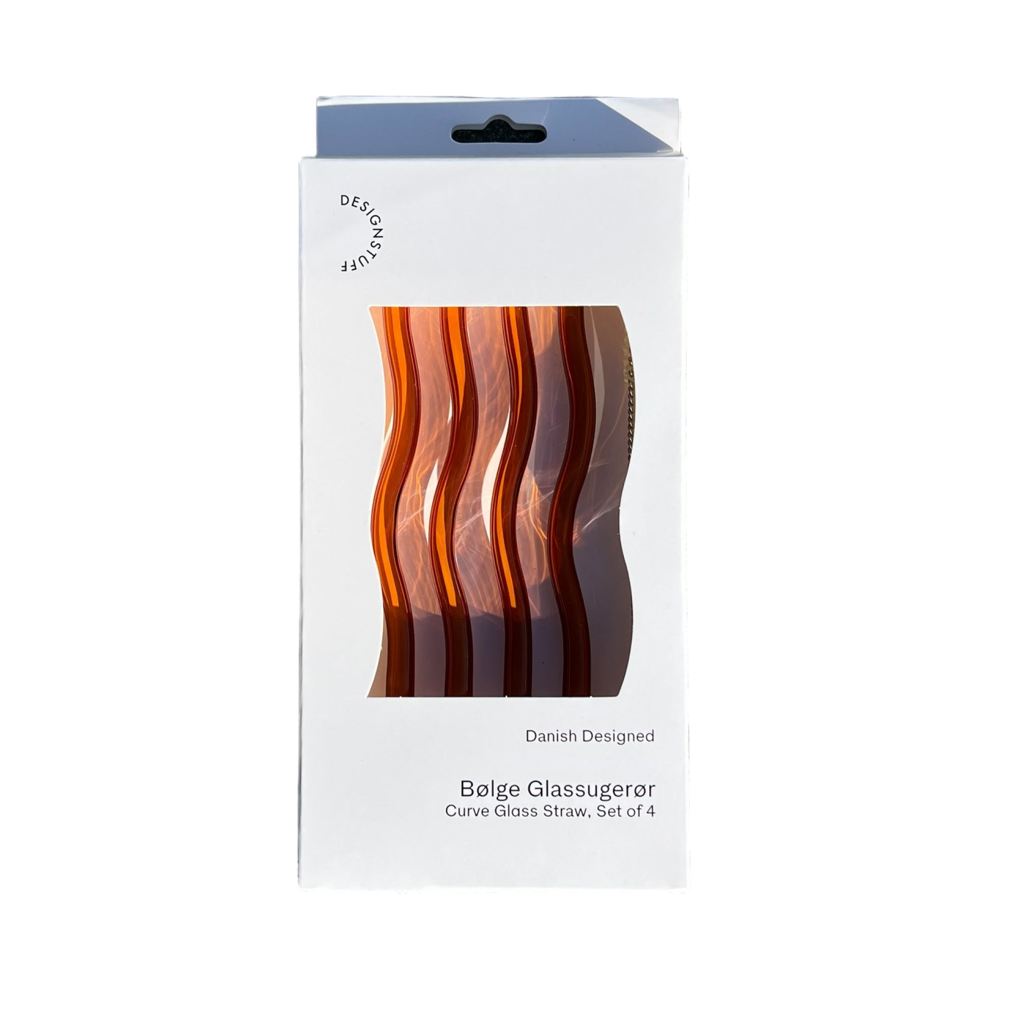DESIGNSTUFF Curve Glass Straw Set of 4 - Reusable Cinnamon-Colored Drinking Straws for Smoothies, Iced Coffee & Cocktails - Eco-Friendly & Dishwasher Safe
