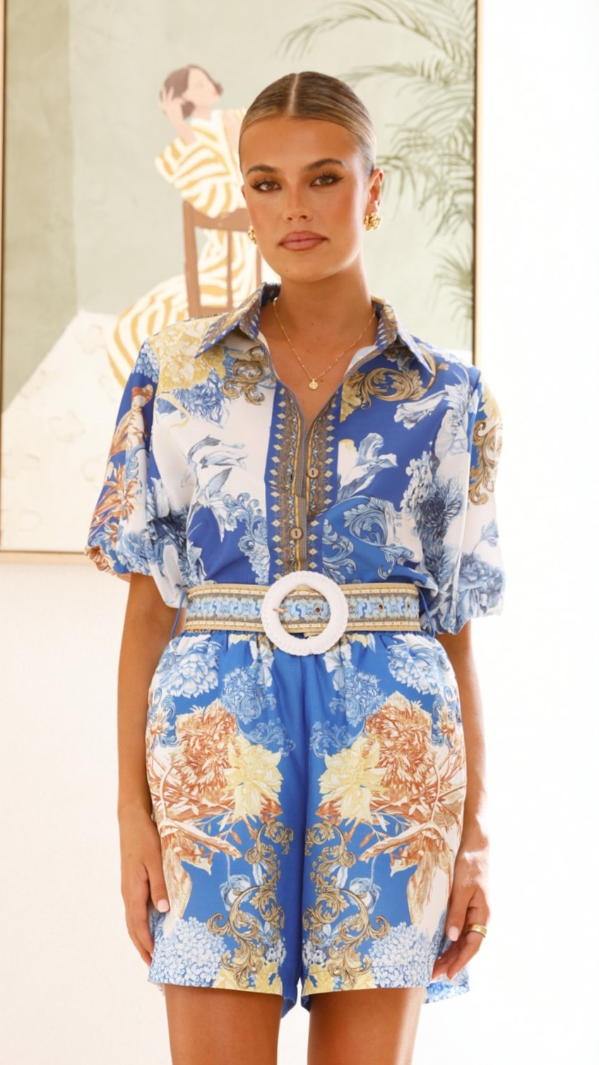 Charee Women's Fashion Top - Blue & White Printed Blouse for Casual Wear & Summer Outfits | Perfect for Office, Parties & Daily Style