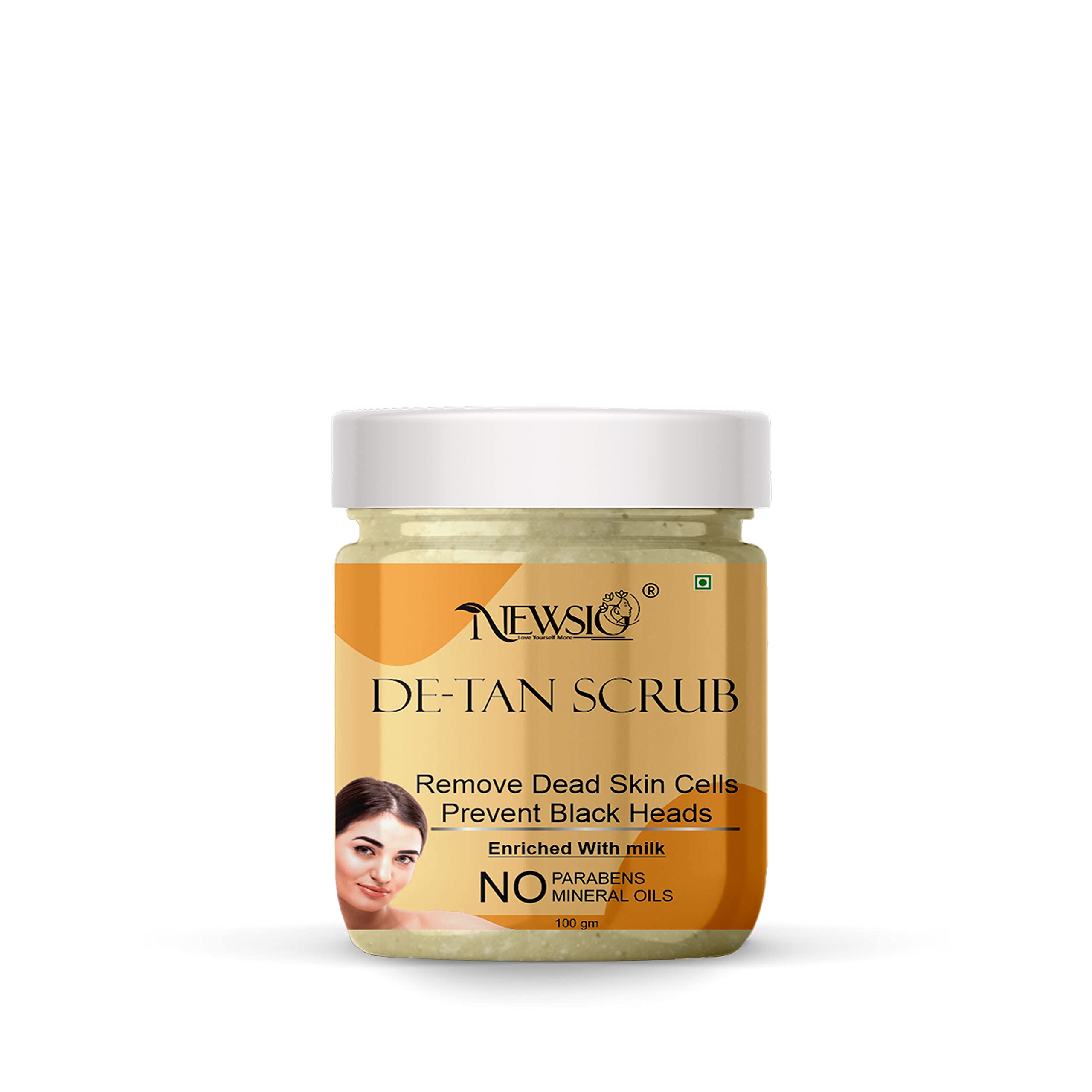 Newsio De-Tan Face Scrub for Glowing Skin - 100gm Tan Removal Exfoliator for All Skin Types - Brightening Facial Cleanser for Daily Skincare Routine & Post-Sun Care