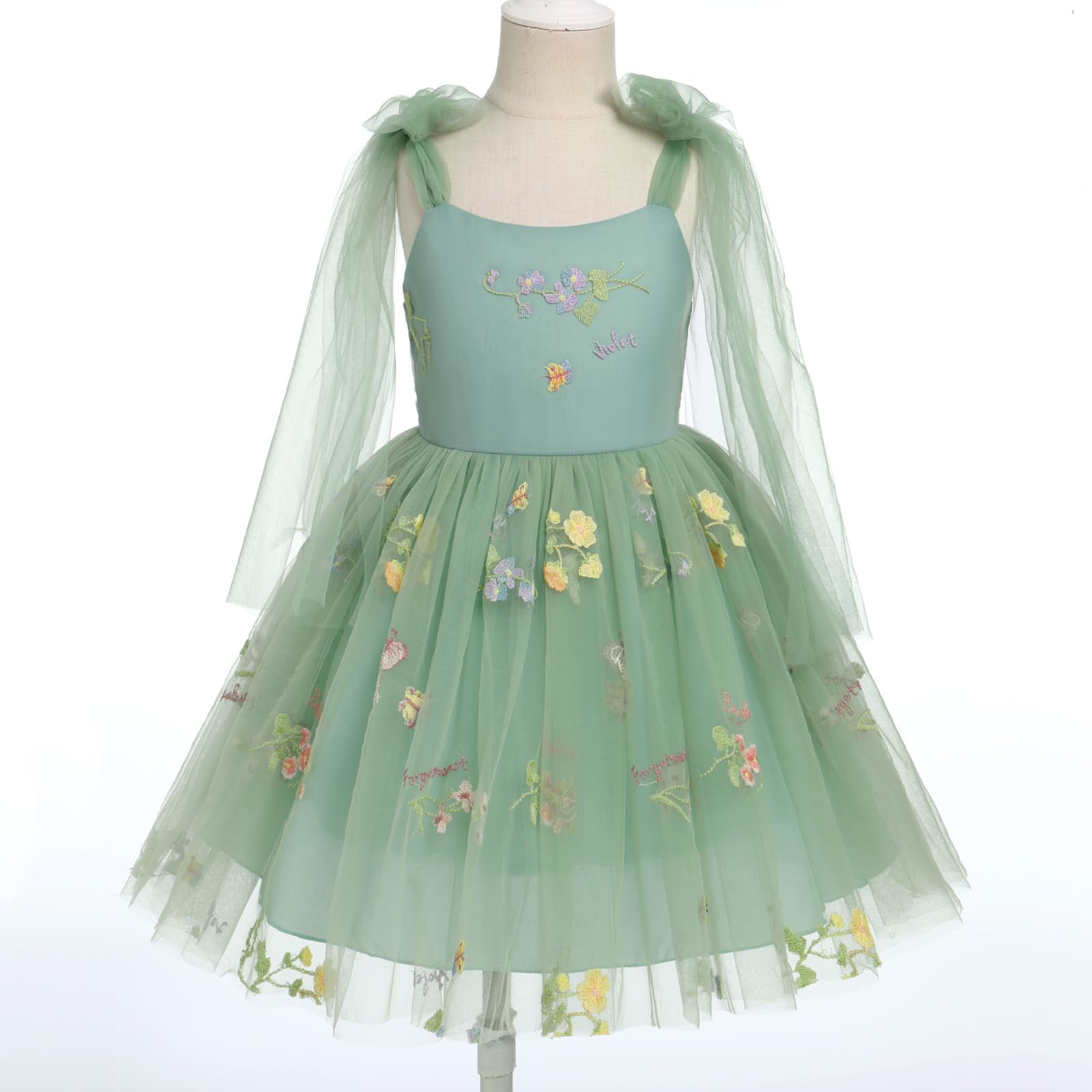 Baby Flower Girl Dress - Sleeveless Spaghetti Straps Floral Embroidered Princess Gown for Toddler Birthday Party & Fairy Tulle Dress | Perfect for Weddings, Christenings & Special Occasions