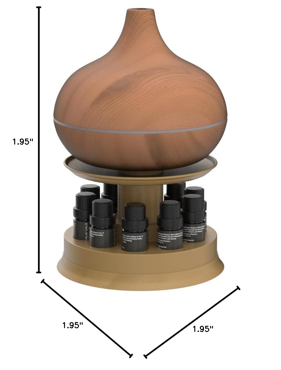 300ml Ultrasonic Aromatherapy Diffuser with 10 Therapeutic Grade Essential Oils Set - 4 Timer & 7 Color LED Lights, Rotating Display Stand for Home, Office, Yoga & Spa Relaxation