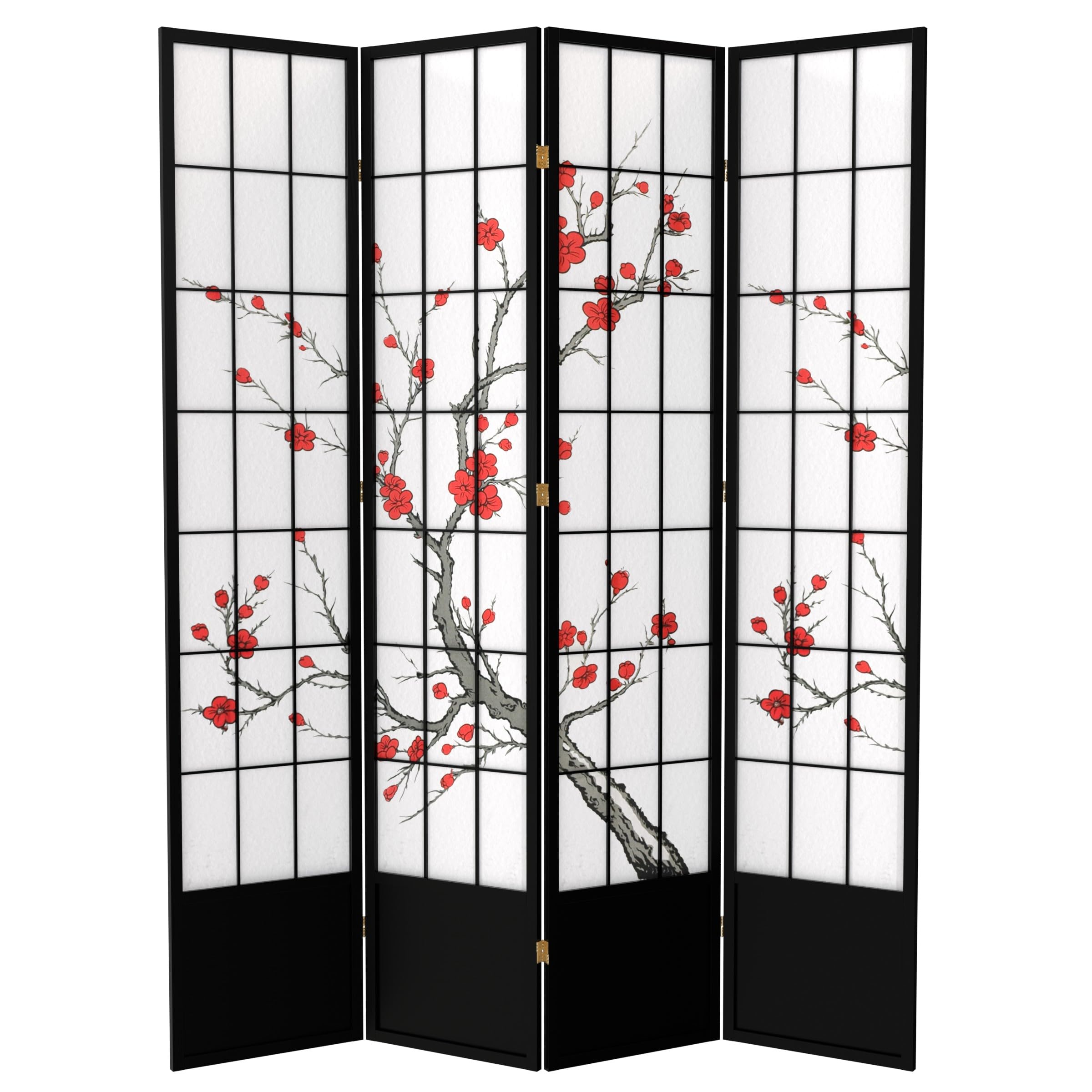 Red Lantern SS-84CBLSS-Black-4P 4-Panel Black Room Divider Screen - Perfect for Home Office, Living Room & Bedroom Privacy