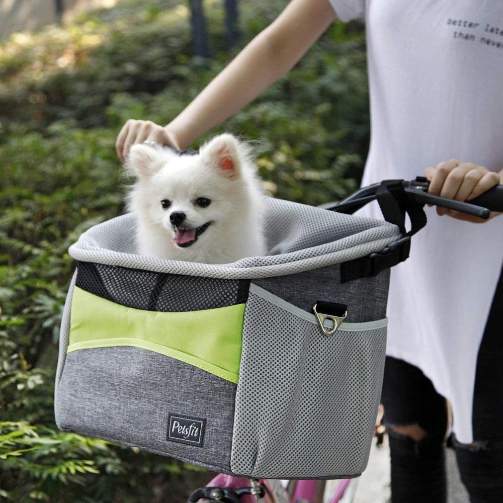 **AGHH Pet Bike Basket Carrier - Front Handlebar Mounted Small Dog & Cat Travel Bag with Shoulder Strap (40x32.5x23cm) - Perfect for Cycling, Hiking & Outdoor Adventures with Your Small/Medium Pets**