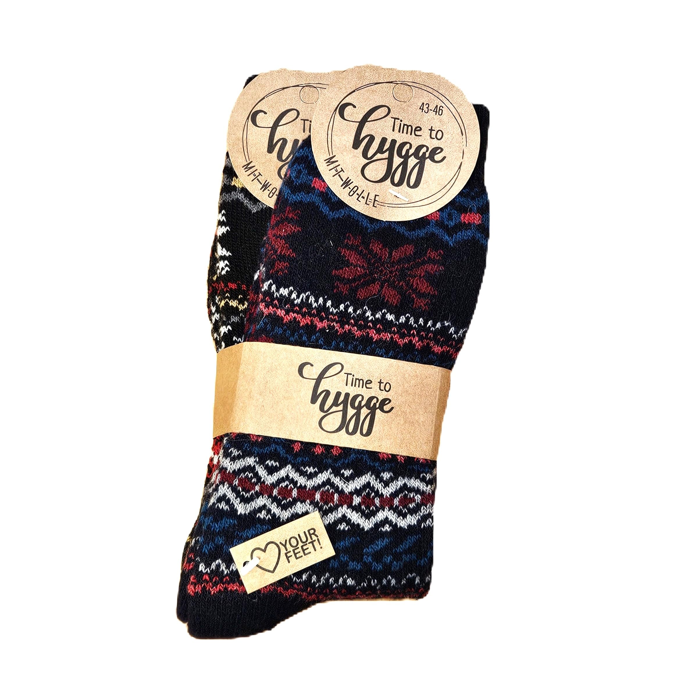 Leo Design 2 Pairs Norwegian Wool Socks for Men - Thermal Knitted Nordic Hygge Crew Socks, Soft & Warm Winter Socks, Multicolor - Perfect for Hiking, Skiing & Cold Weather Comfort