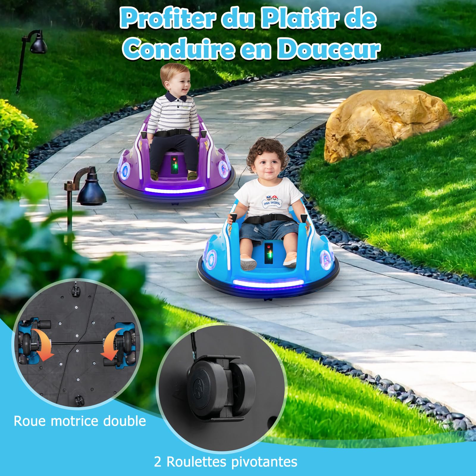 DREAMADE 12V Electric Bumper Car for Kids Ages 3+ with 2.4G Remote Control, 360° Rotation, LED Lights & Music - Wireless Ride On Toy for Indoor/Outdoor Play (Blue) - Perfect for Birthday Gifts, Backyard Fun and Family Entertainment