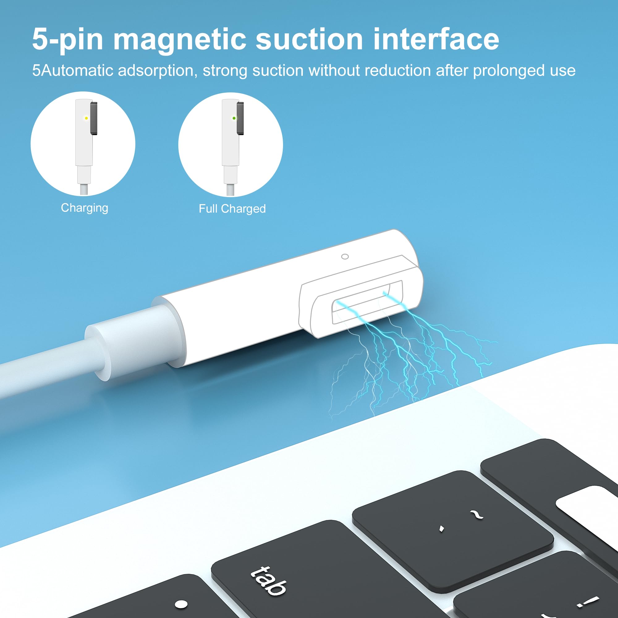 60W MacBook Charger - Magnetic L-Type Power Adapter Replacement for MacBook Pro 13