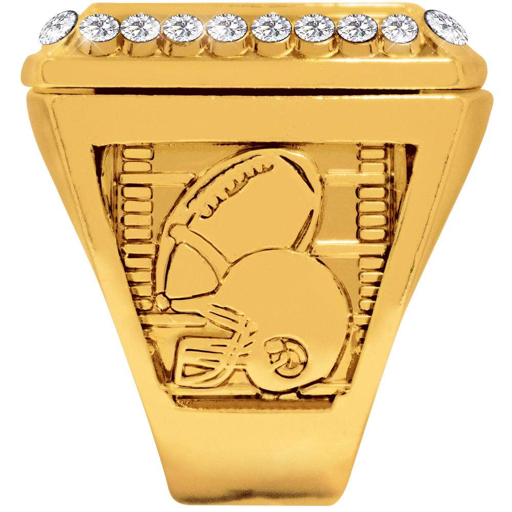 Fantasy Football Champion Rings - Gold Deluxe Custom Ring with Gems for Winners - Sizes 6-13 - Perfect for Fantasy League Trophies, Sports Awards & Champion Celebrations