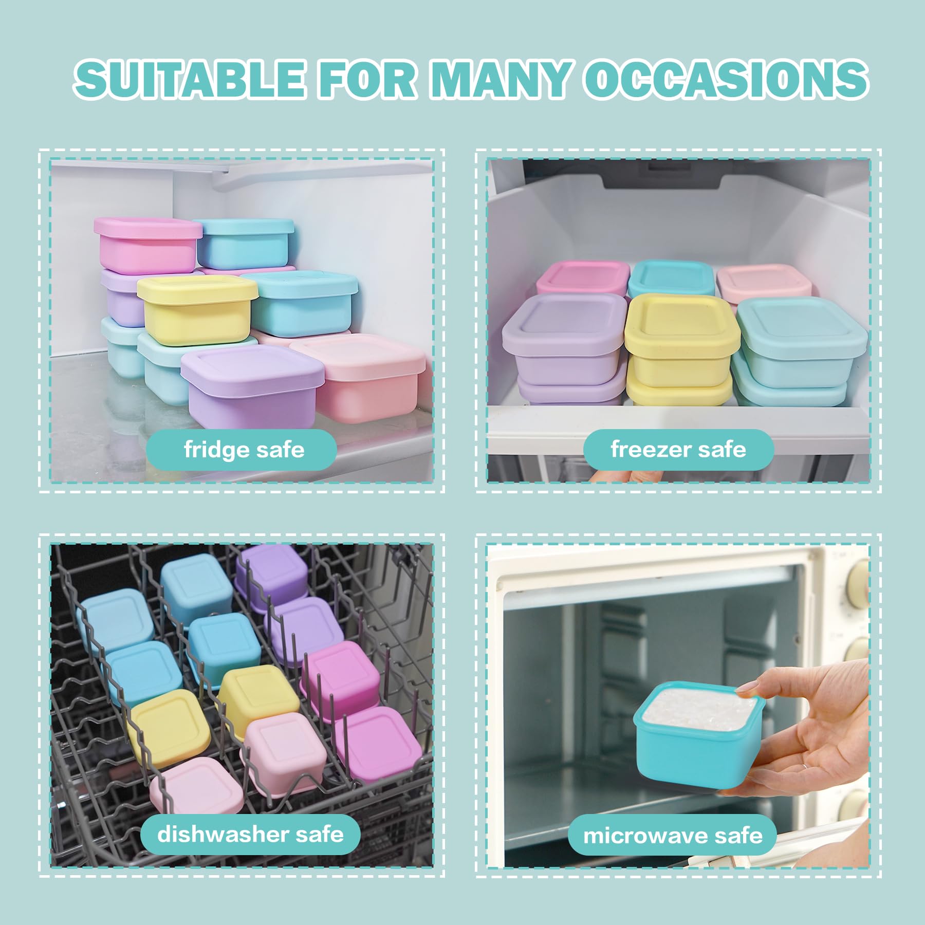 Finorder 6-Pack 100% Silicone Baby Food Storage Containers - 3.5 oz Leakproof & Airtight Snack Cubes - Microwave, Freezer Safe for Infant Puree & Homemade Meals - Perfect for Daycare, Travel & Meal Prep
