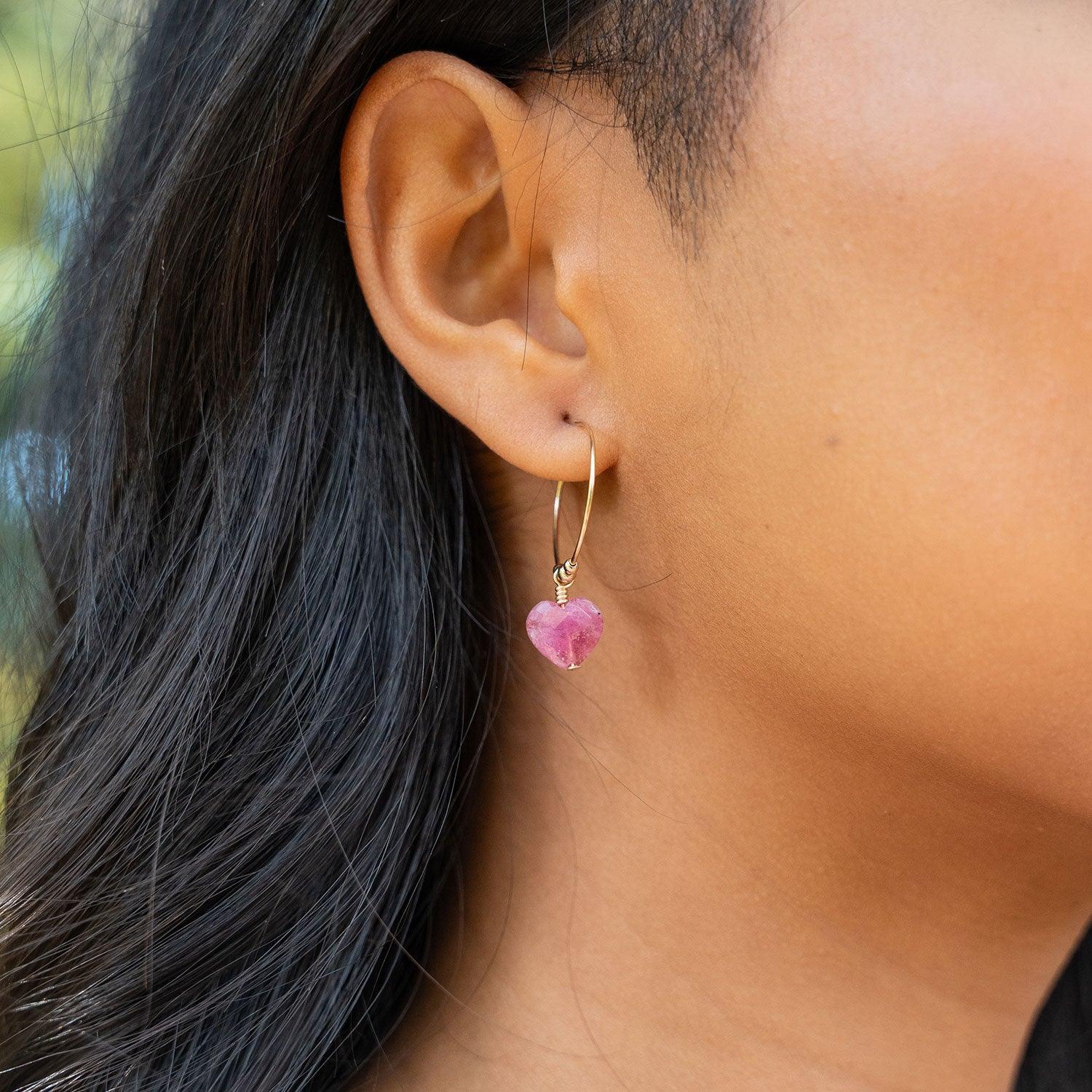 Ruby Crystal Heart Dangle Hoop Earrings for Women - Elegant Valentine's Day Gift, Party Jewelry & Romantic Date Night Accessories