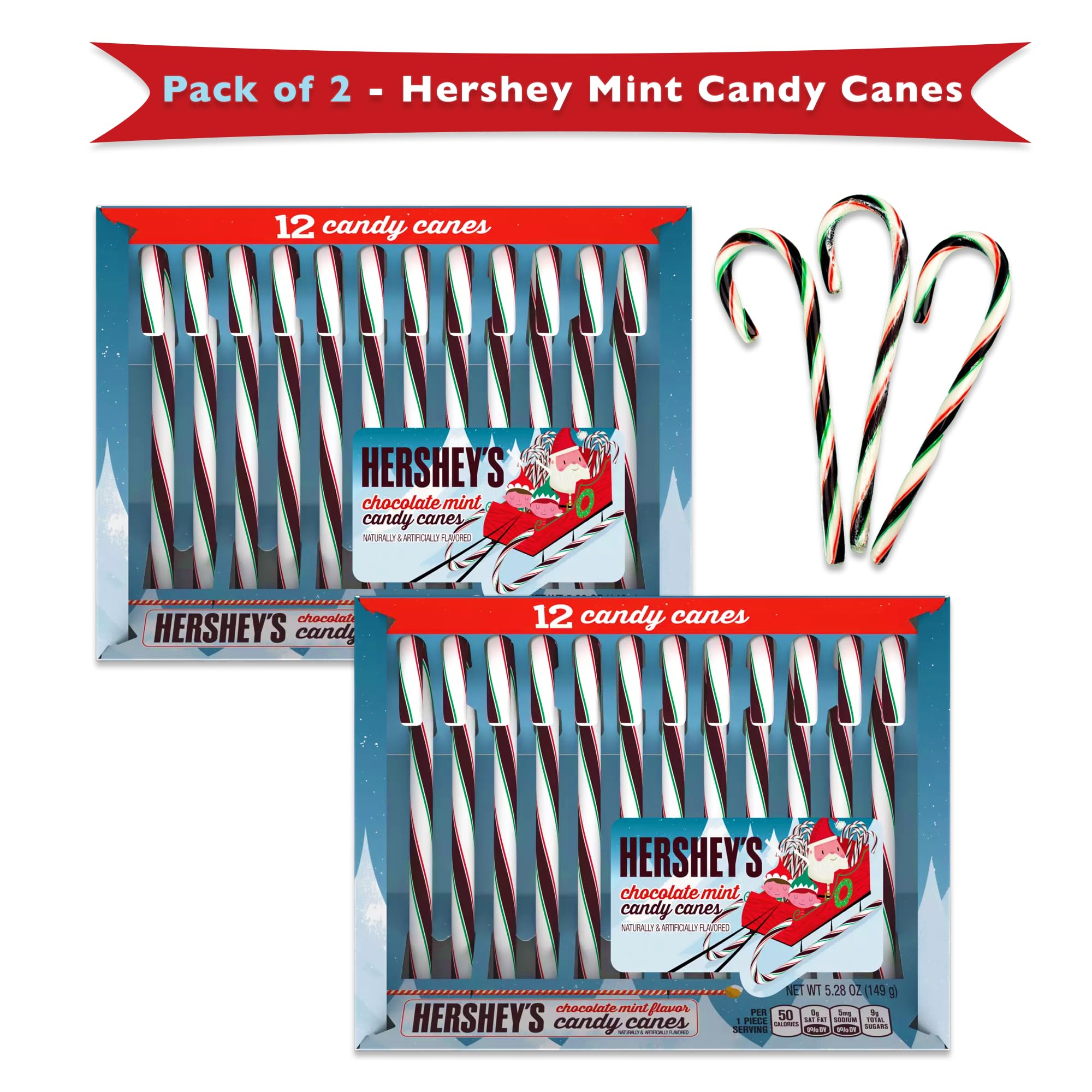 Hershey's Mint Chocolate Candy Canes - 24 Pack for Christmas Stocking Stuffers