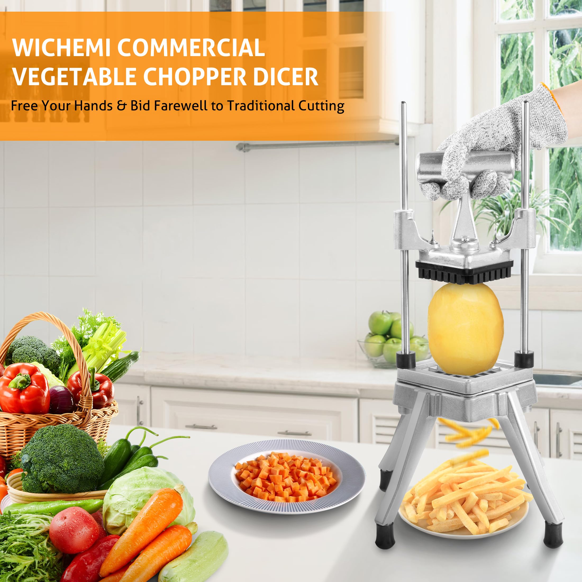 Commercial Stainless Steel Vegetable & Fruit Chopper Dicer - Heavy Duty Onion, Potato, Pepper & Mushroom Cutter with 1/2