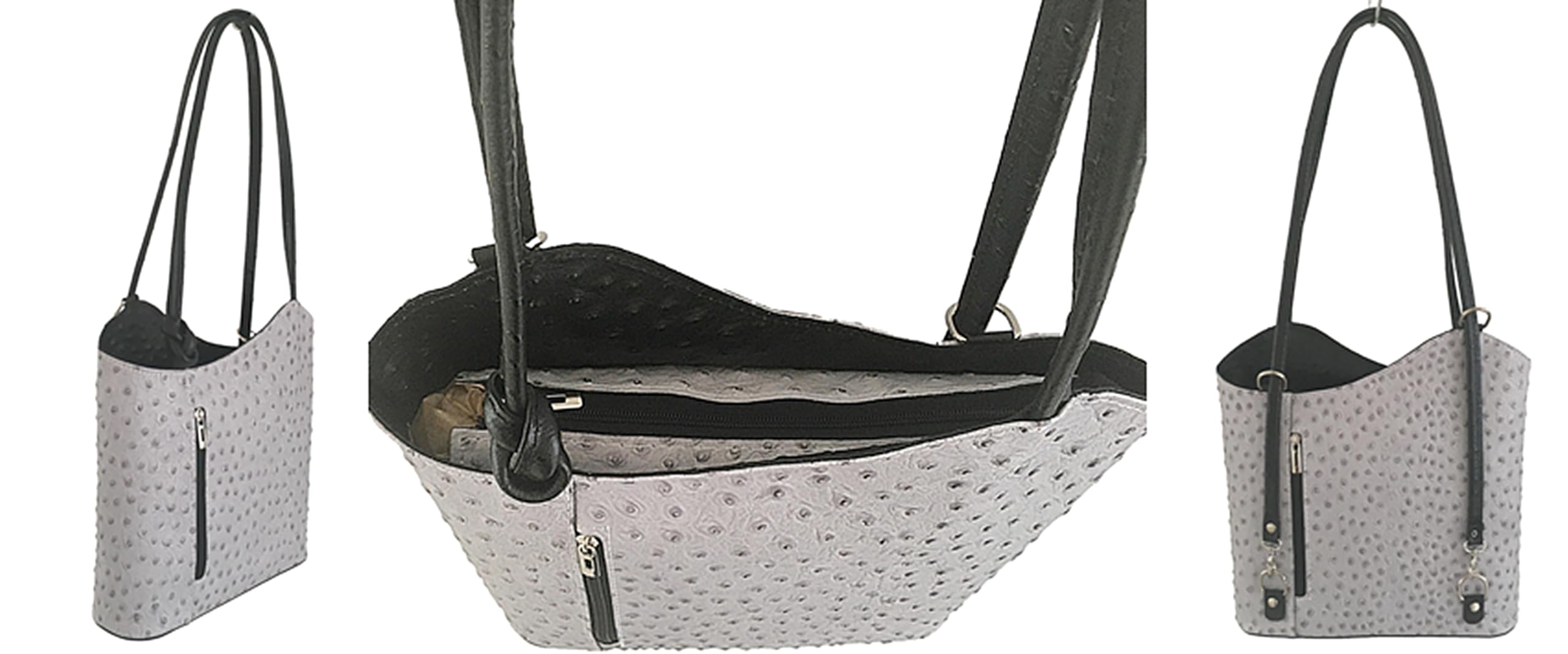 Handbag Bliss Women's Italian Leather Ostrich Print Convertible Shoulder Bag Backpack - Medium Size Luxury Purse for Work, Travel & Everyday Use