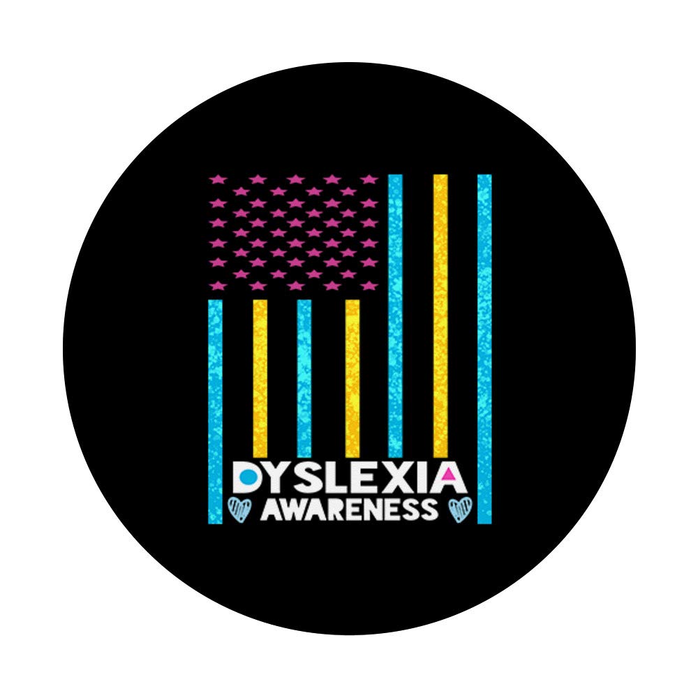 Dyslexia Awareness PopSockets PopGrip - Swappable Phone Grip with USA Flag & Silver Ribbon Design | Support Dyslexia Causes | Perfect for Phones, Tablets & Everyday Use