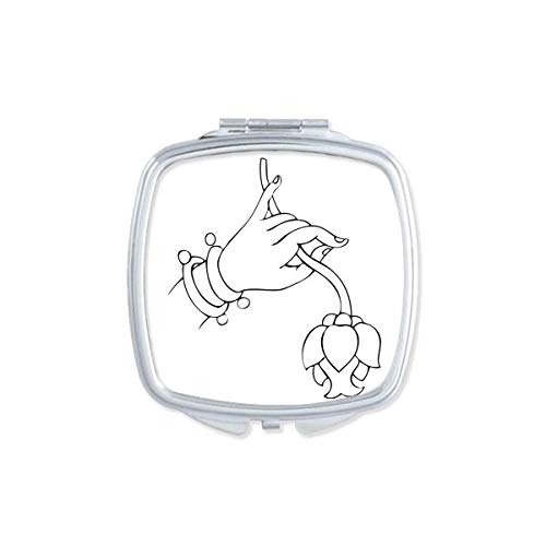 DIYthinker Custom Hand Flower Pattern Portable Compact Pocket Mirror - Double Sided Glass Makeup Mirror for Travel, Purse & Home Decor