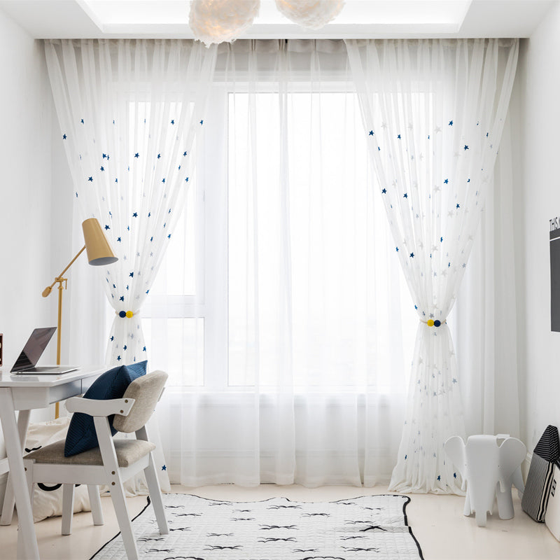 Kimber Airy Gauze Grommet Sheer Custom Curtains with Appliqué - Lightweight Window Drapes for Living Room & Bedroom Decor