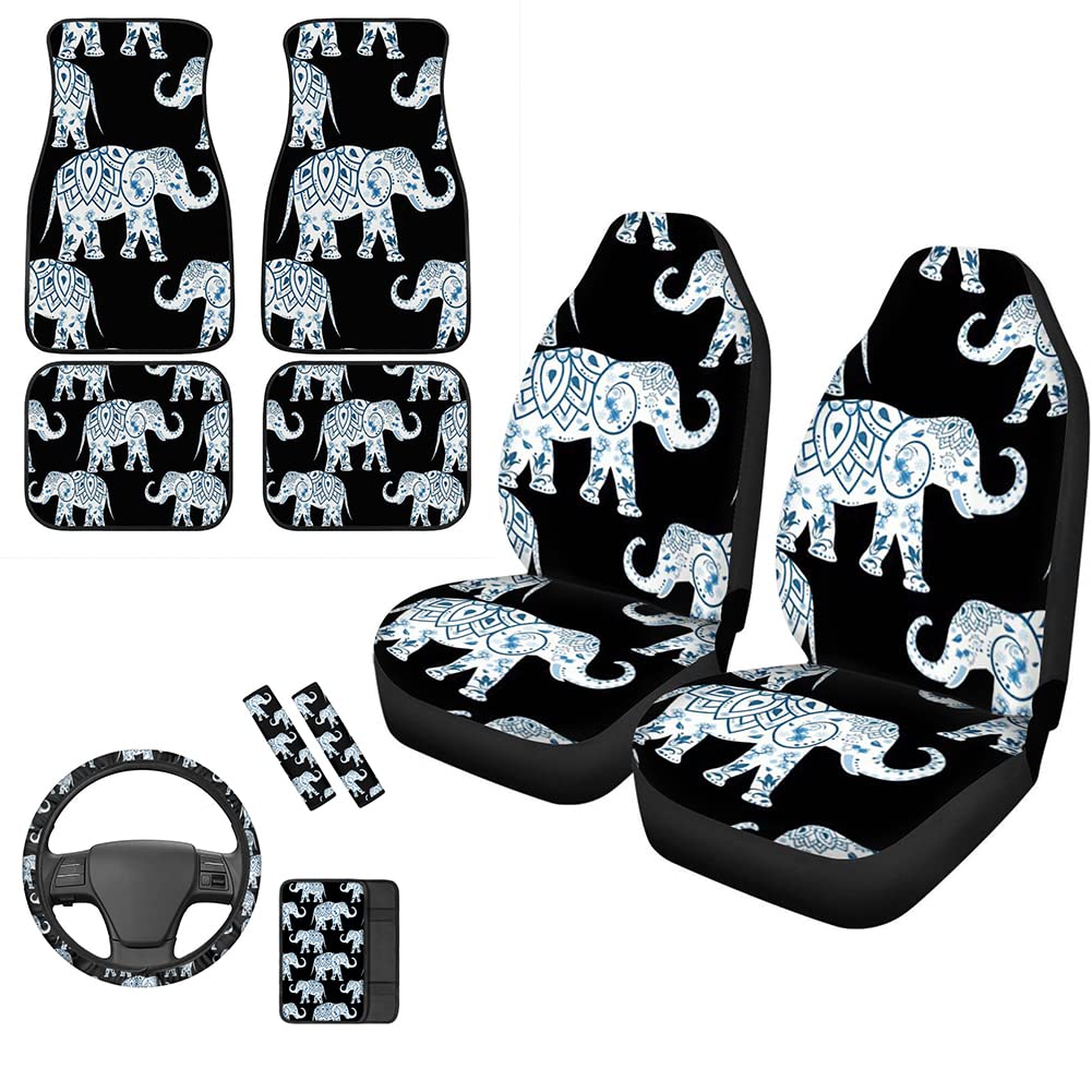 Premium 2-Piece Car Seat Covers with Steering Wheel Cover, Seat Belt Pads & 4 Floor Mats - Universal Fit for Most Vehicles | Perfect for Road Trips, Daily Commutes & Car Protection