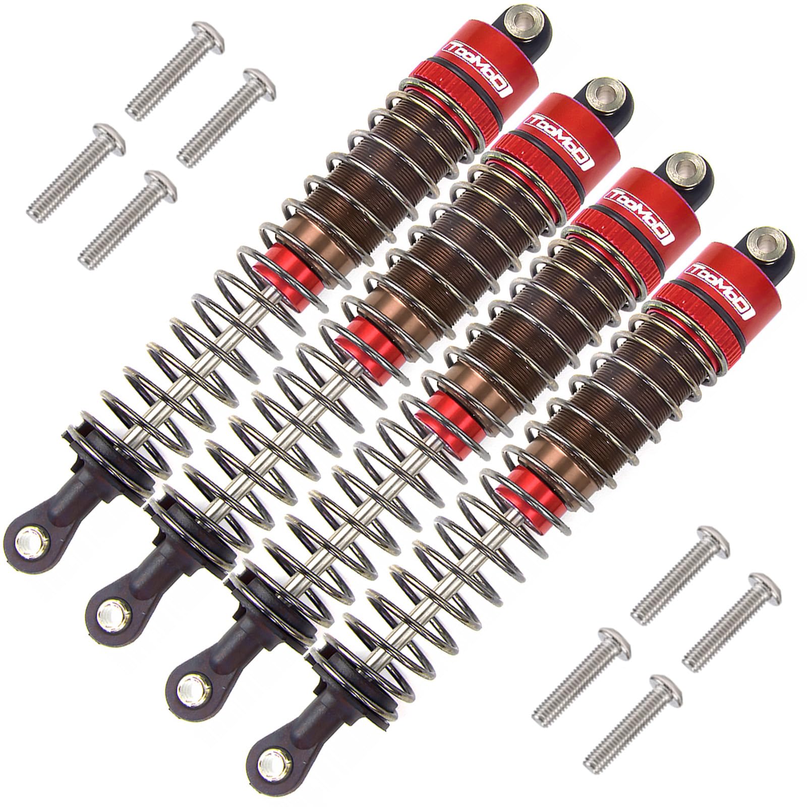 1/10 Scale 90mm RC Oil Filled Shock Absorbers Kit - Compatible with Tamiya Bullhead, SuperClod Buster, TRX4, Axial SCX10, D90 Crawler Trucks - Durable Off-Road Upgrade Parts (Red) - Perfect for Rock Crawling, Trail Driving & RC Car Performance Enhancement
