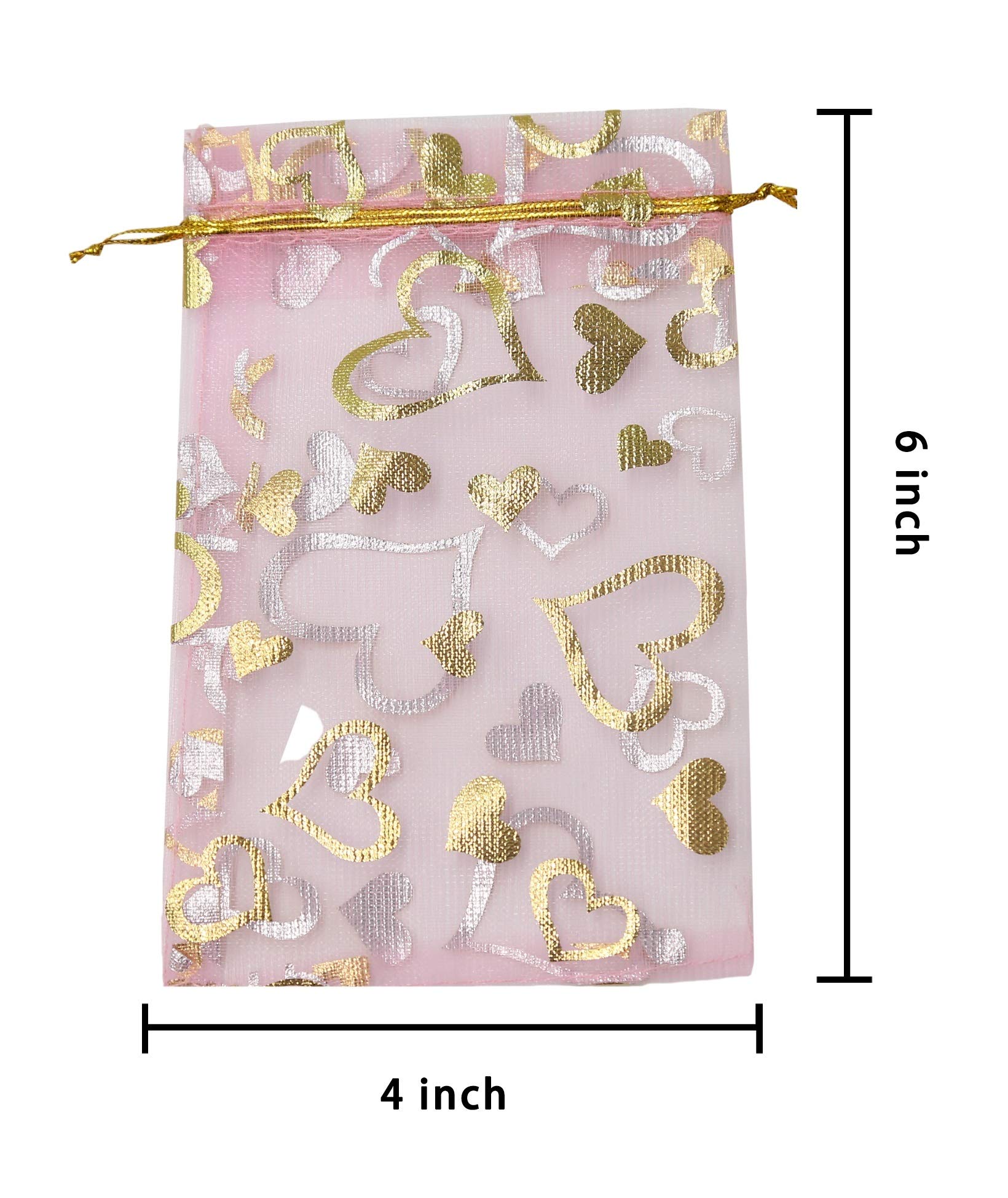 Stratalife 4x6 Inch Pink Organza Drawstring Bags - 100PCS Small Jewelry Pouches, Wedding Favor Bags, Candy Gift Bags (Heart Pink) for Bridal Showers, Baby Showers & Party Favors