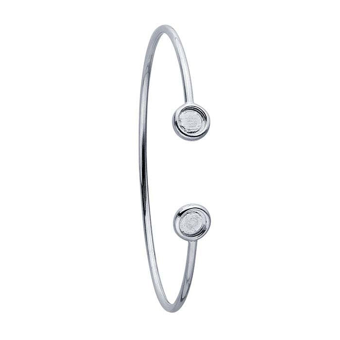 Rhodium Plated Sterling Silver 6-10mm Round Cabochon Flex Tube Bracelet Blank Mounting for DIY Jewelry Making - Perfect for Custom Handmade Rings, Necklaces & Bracelets