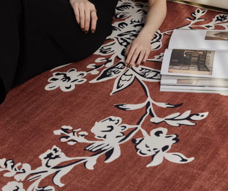 Abstract Contemporary Rugs with Floral Design - Modern Non-Slip Area Rug for Bedroom, Living Room & Dining Room - Soft Boho Decor Rug for Home & Office Spaces