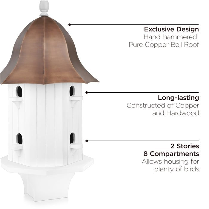 Dovecote Manor Bird House with Copper Roof - Handcrafted Wooden Birdhouse for Outdoor Garden Decor - Attract Birds & Enhance Your Backyard