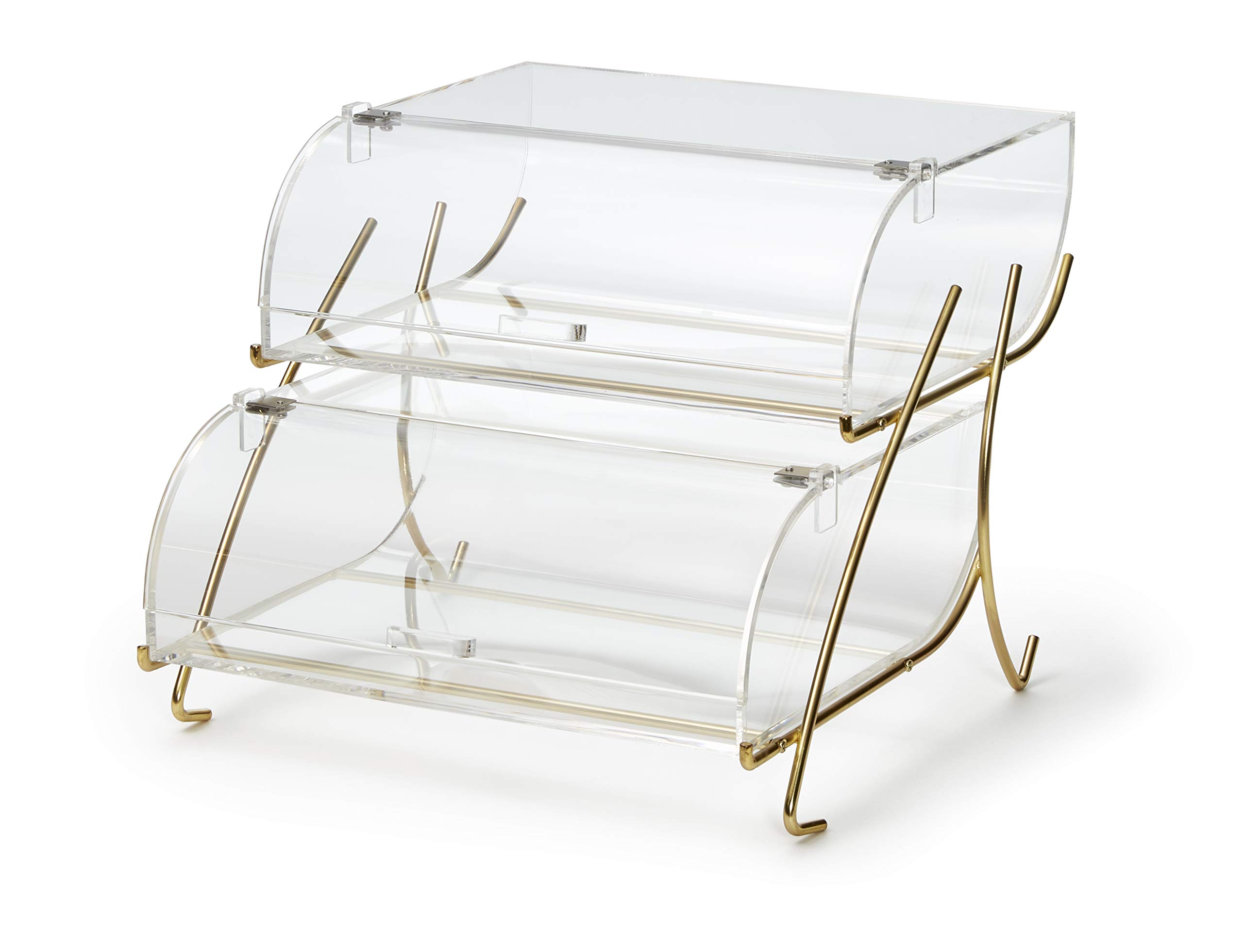 Rosseto BK020 2-Tier Bakery Display Case with Brass Metal Stand - Perfect for Bakeries, Cafes & Dessert Shops