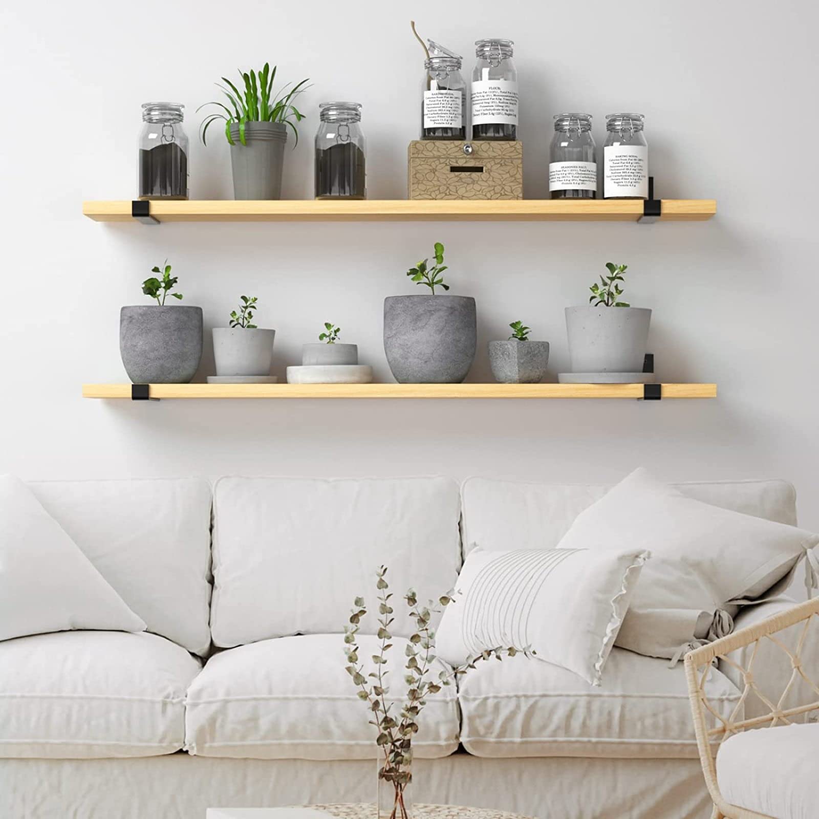 12 Inch Heavy Duty Metal Shelf Brackets (2 Pack) - Industrial Wall Mounted Shelving Supports with Lip for DIY Floating Shelves - Includes Screws - Black (25cm/9.8 Inch) - Perfect for Garage Storage, Closet Organization & Home Office Shelving