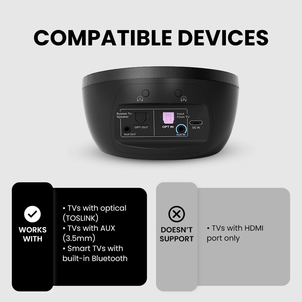 Avantree Medley Clear Series Wireless Earbuds for TV - Bluetooth Headphones with Transmitter & Charging Dock, Clear Dialogue, Enhanced Volume, Soundbar Passthrough - Perfect for Home Theater, Late Night TV Watching & Hearing Assistance