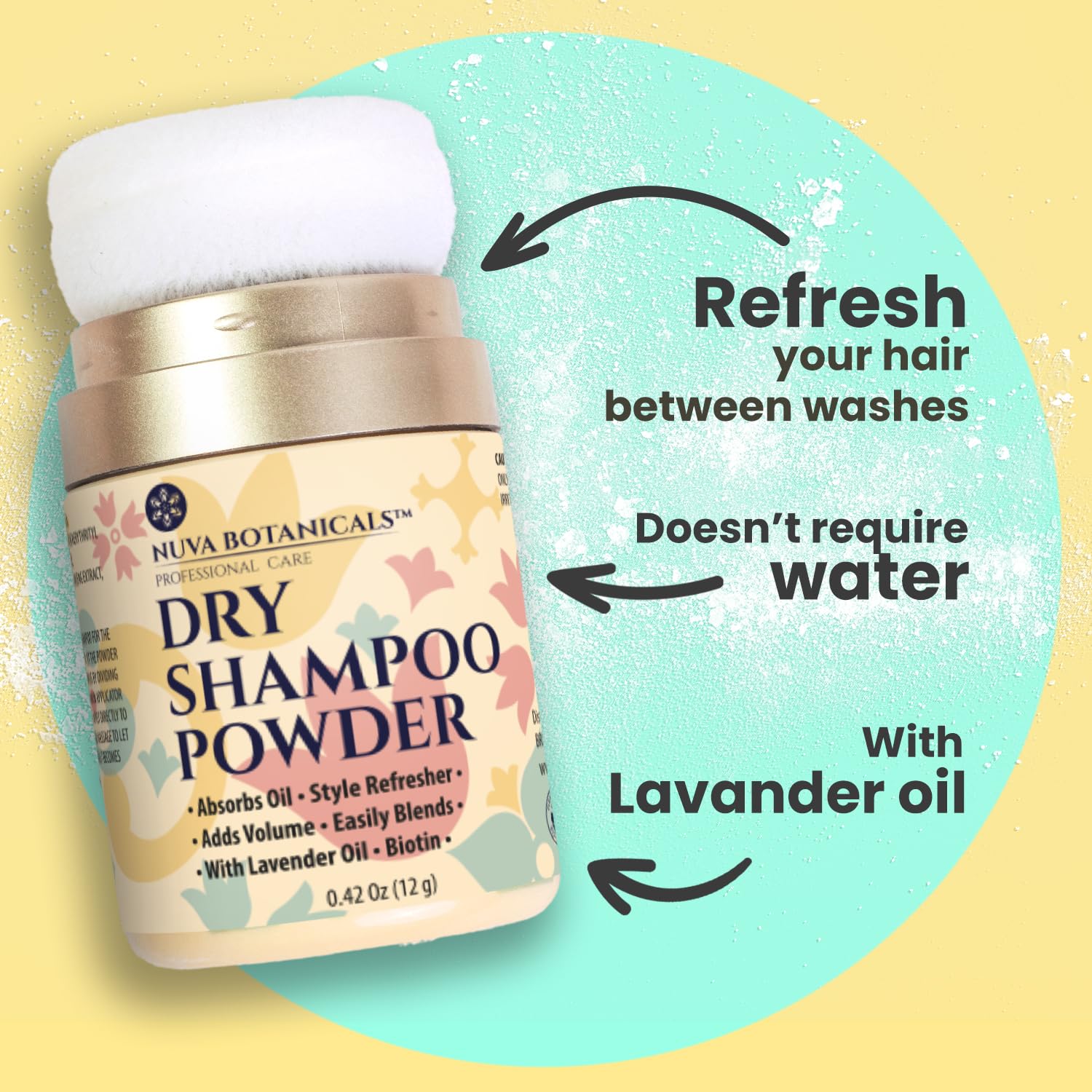Biotin & Lavender Dry Shampoo Powder with Korean Ginseng - Volumizing & Oil Absorbing Travel Size (0.42 oz) for Women & Men - Perfect for Gym, Travel & Quick Hair Refresh