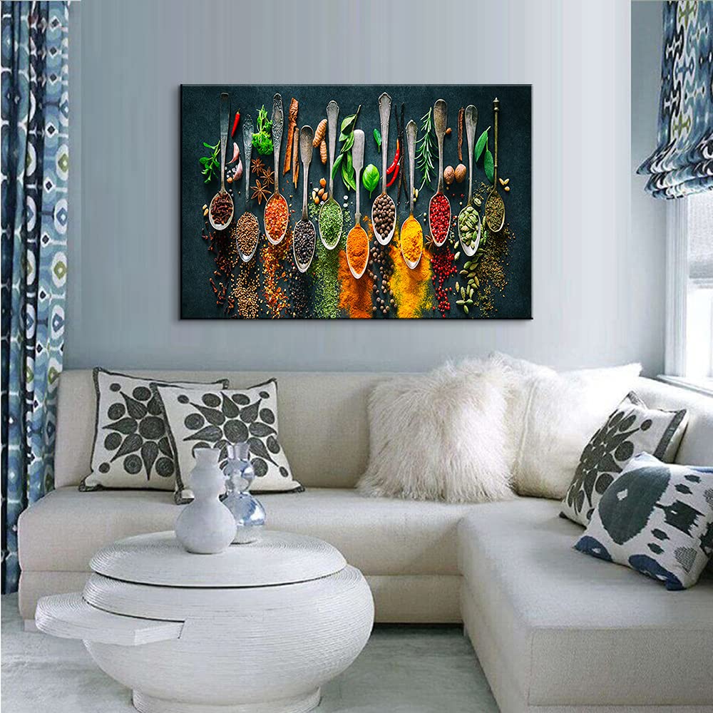 Modern Kitchen Wall Art Decor - 28''H x 40''W Framed Spice & Food Themed Prints - Perfect for Dining Room, Restaurant & Home Decor