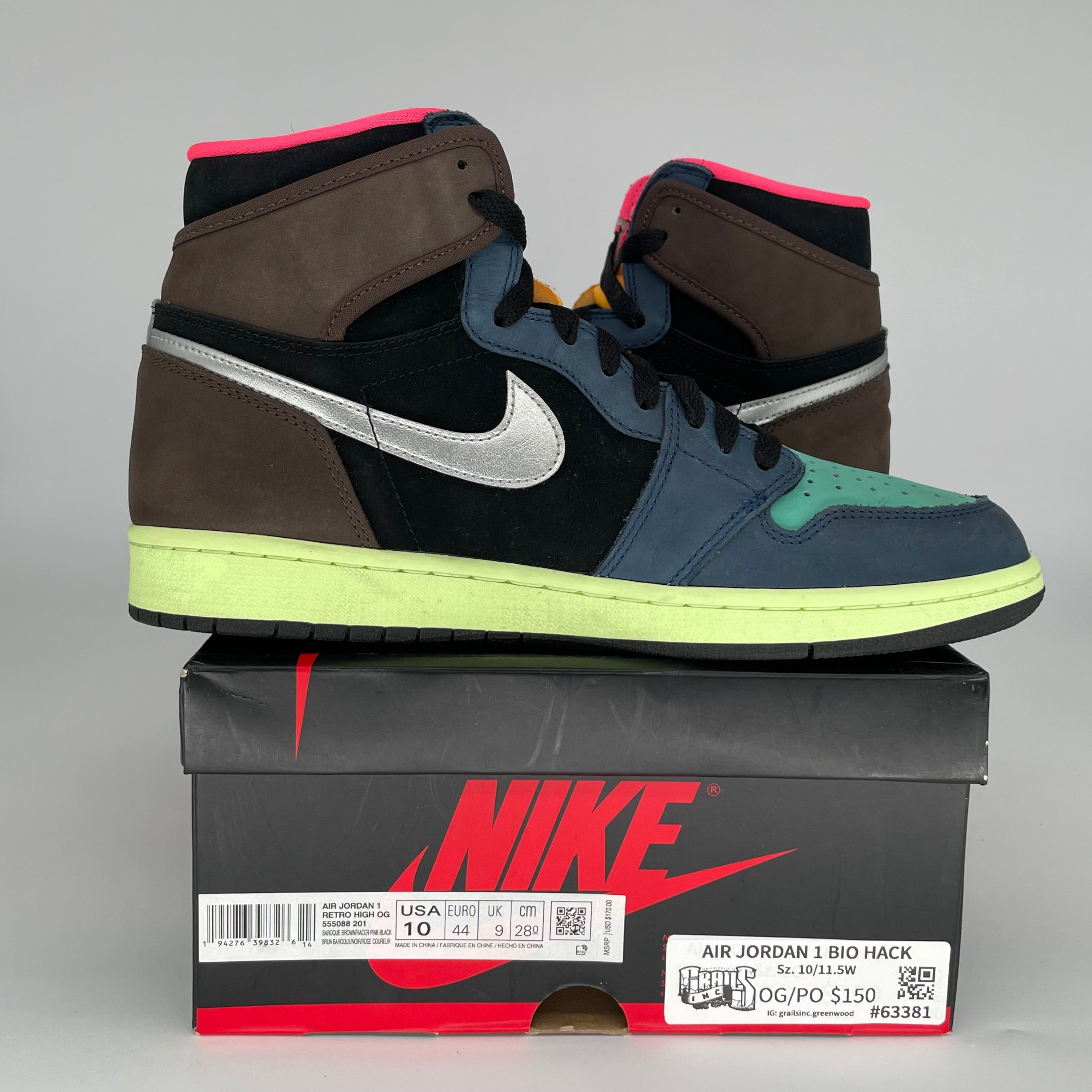 AIR JORDAN 1 BIO HACK Sneakers Men's Size 10 - 555088-201 Retro High OG Basketball Shoes for Streetwear & Casual Outfits