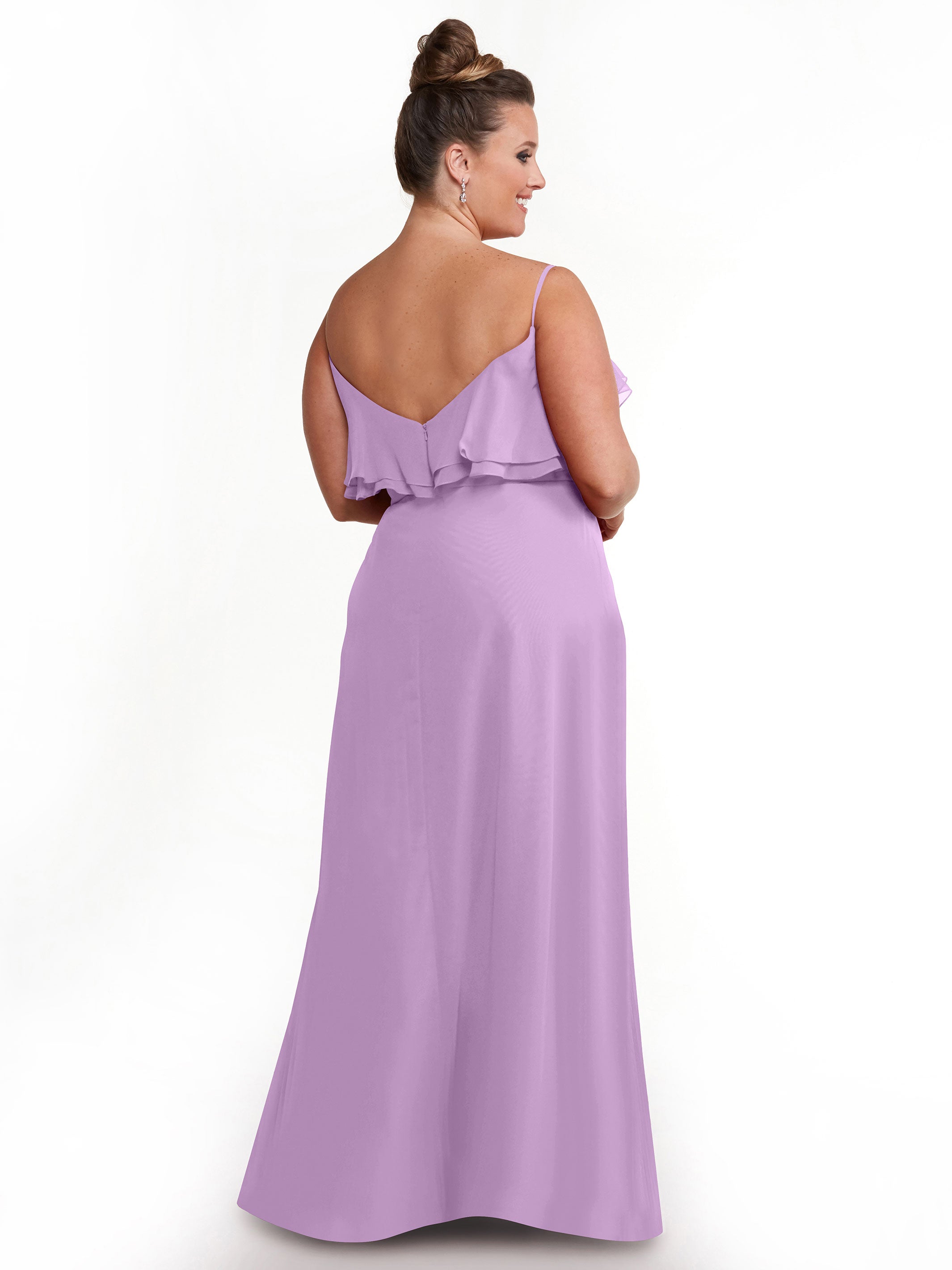 Elegant 80146 Chiffon Bridesmaid Dress with Ruffled Neckline - Perfect for Weddings, Formal Events & Special Occasions