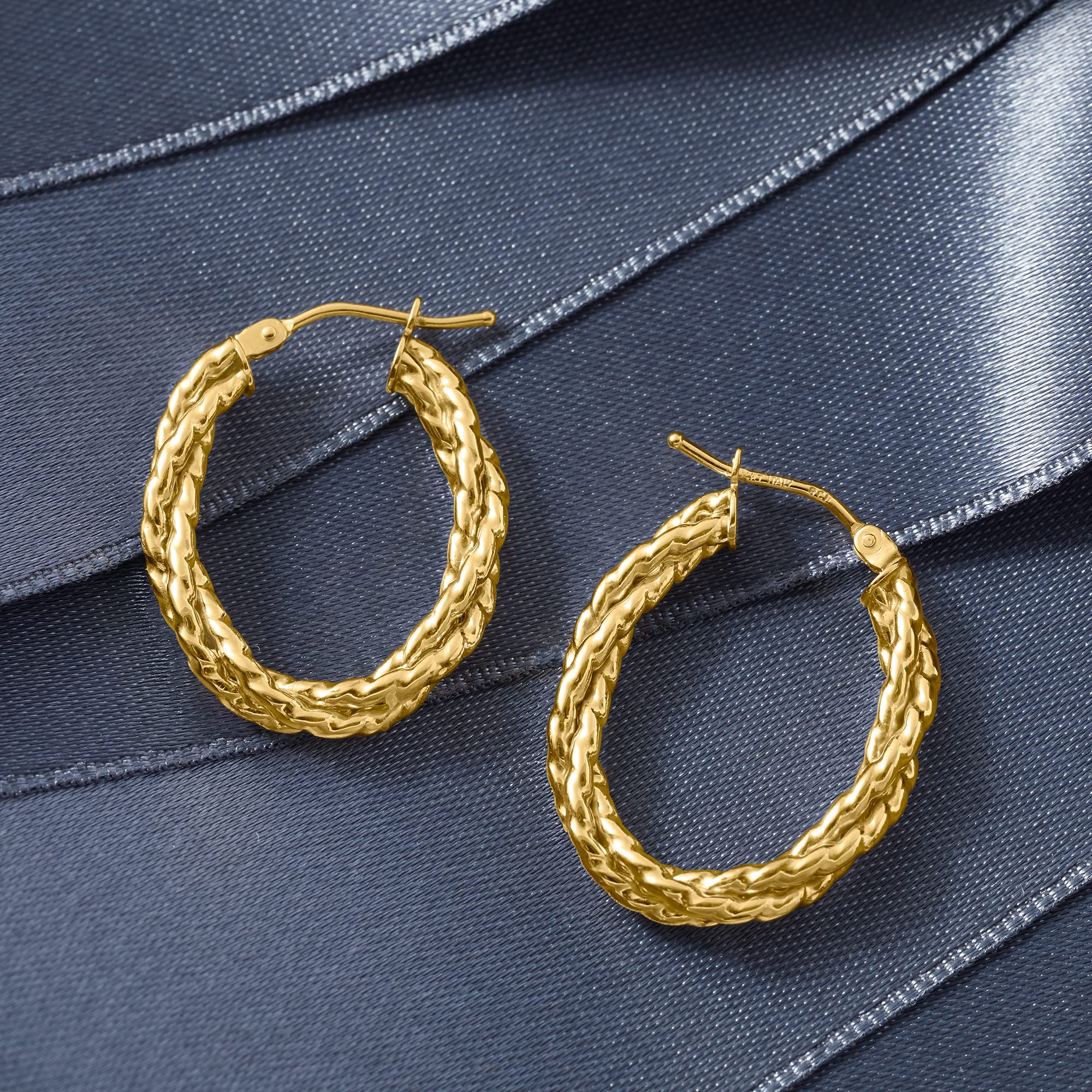 Ross-Simons 14K Italian Yellow Gold Twisted Oval Hoop Earrings for Women - Elegant Everyday Jewelry Gift for Her, Perfect for Parties, Weddings & Special Occasions