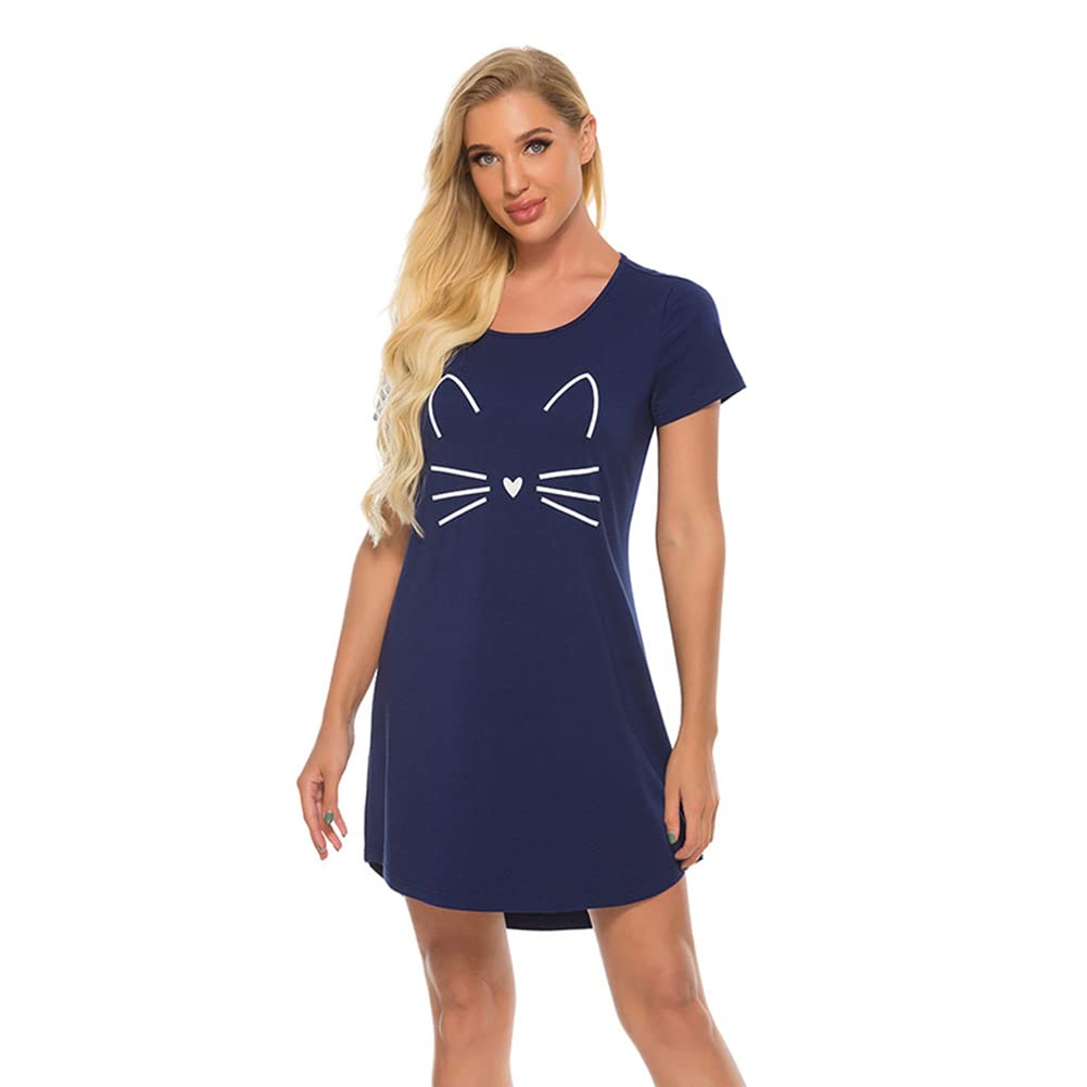 ICTOLOGY Women's Cotton Sleepshirt - Soft Short Sleeve Nightgown, Printed Sleep Tee for Comfortable Nightwear | Perfect for Lounge, Sleep & Relaxation at Home