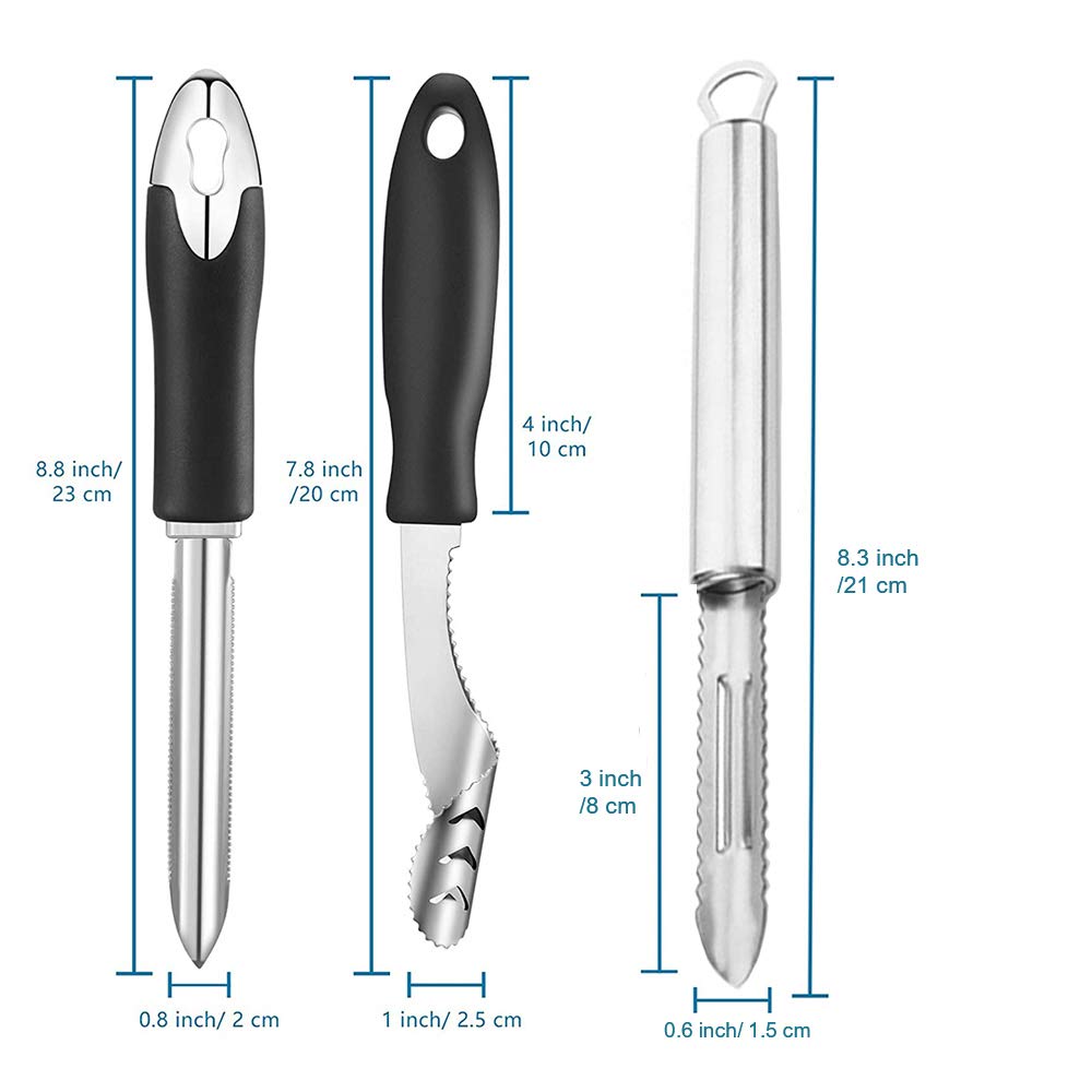 4-Piece Stainless Steel Pepper Corer Set - Serrated Zucchini, Cucumber, Chili & Jalapeno Deseeder with Non-Slip Rubber Handle - Professional Kitchen Tools for Cooking, Meal Prep & Healthy Eating