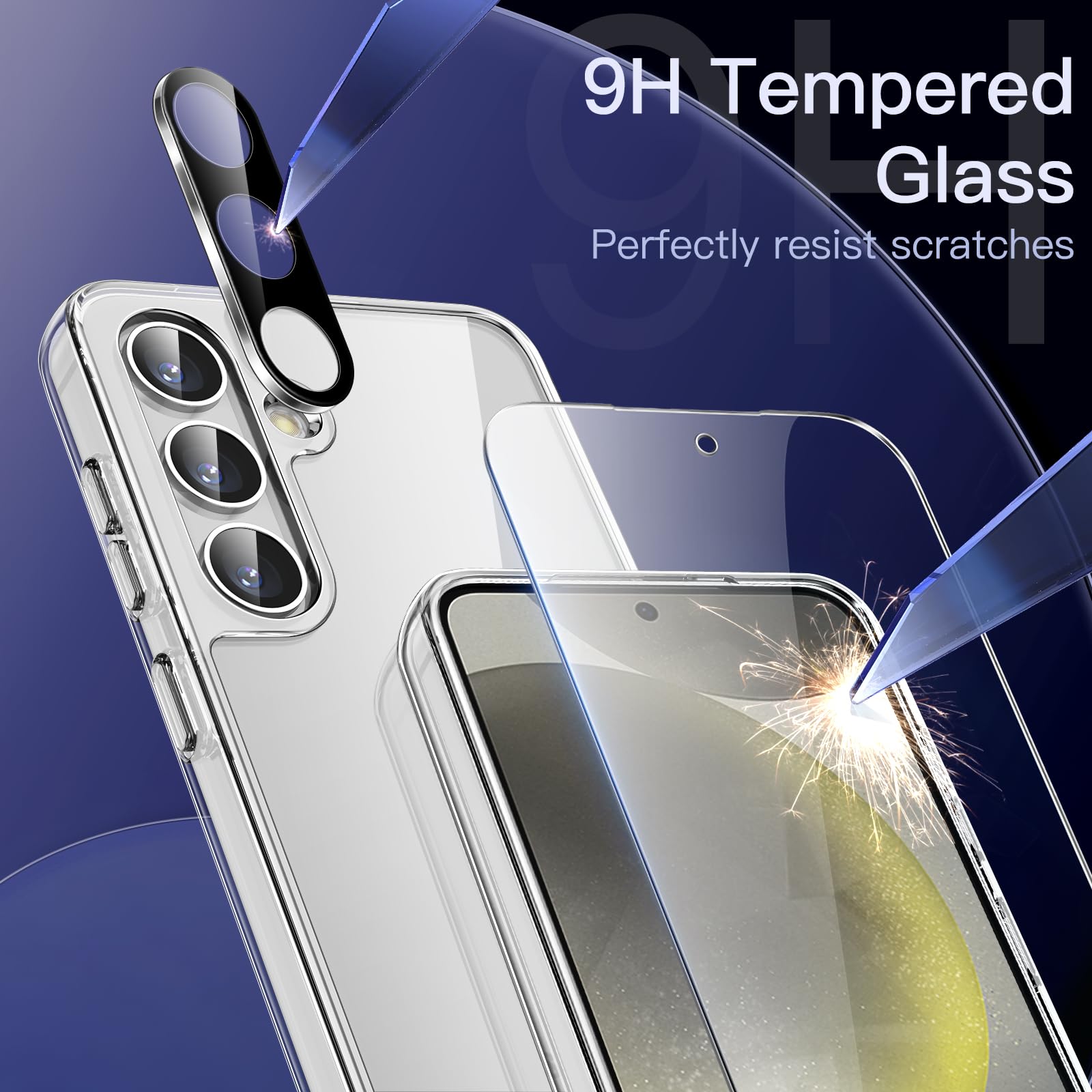 JETech 5-in-1 Protective Case for Samsung Galaxy S24+ 5G - Clear Shockproof Bumper Cover with 2-Pack Tempered Glass Screen Protector & Camera Lens Protector | Non-Yellowing, Durable Protection for Work, Travel & Outdoor Activities