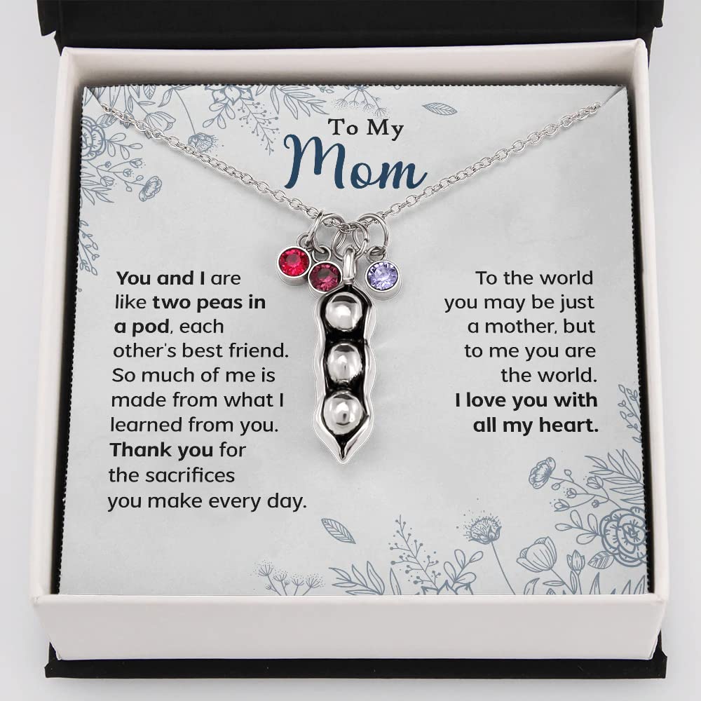 Birthstone Necklace for Mom - Personalized Mother's Day Gift from Daughter or Son - Engraved Message Card & Gift Box Included - Perfect for Birthday, Anniversary & Special Occasions