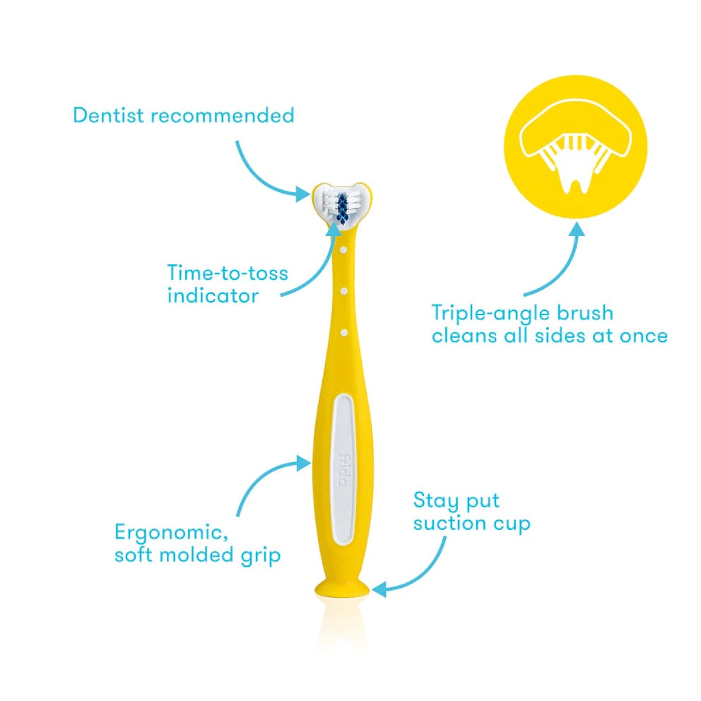 Fridababy SmileFrida 2.0 Triple Angle Toothhugger Baby Toothbrush - Gentle Infant Oral Care for First Teeth - Perfect for Newborns & Toddlers at Home or Travel