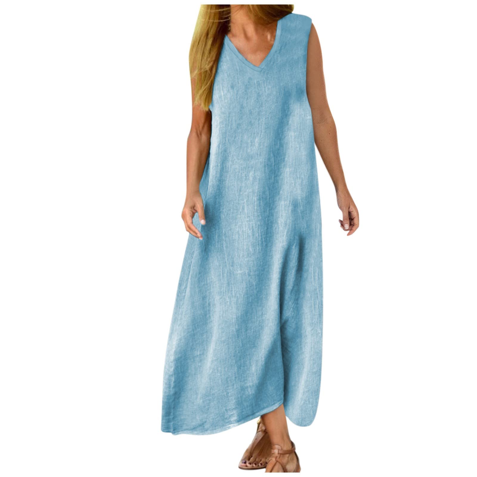 Women's Summer Sun Dresses - Casual Cotton Hemp Short Sleeve Midi Dress | Beach Wear, Vacation Outfits, Weekend Brunch & Outdoor Activities