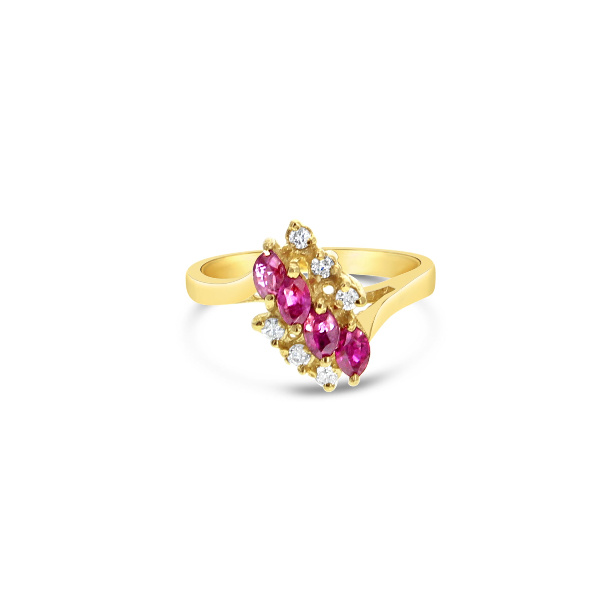 Exquisite Marquise Ruby and Diamond Cluster Ring in 14K Yellow Gold - Perfect for Engagement, Anniversary & Special Occasion Gifts