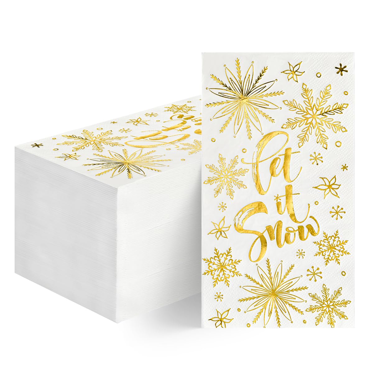 Horaldaily 100-Pack Christmas Disposable Paper Napkins - Snow White with Gold Foil Decoration for Holiday Parties, Dinner, Lunch & Kitchen Use | Elegant Guest Hand Towels for Christmas Gatherings, Home Decor & Festive Dining