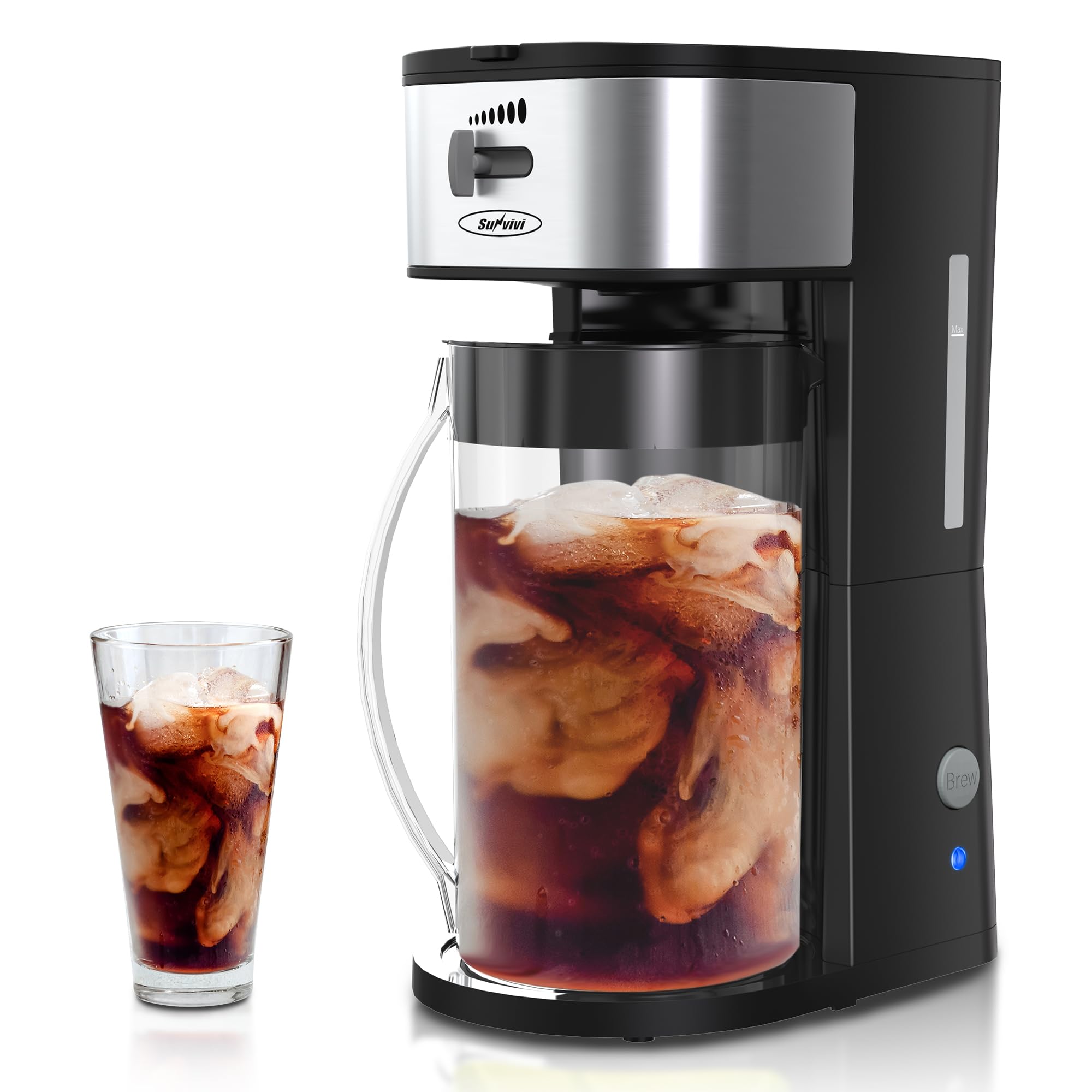Sunvivi 3-in-1 Iced Tea & Coffee Maker with 2.5 Quart Pitcher - Strength Selector for Brewing Tea, Coffee, Lattes & Lemonade | Perfect for Home, Office & Outdoor Use