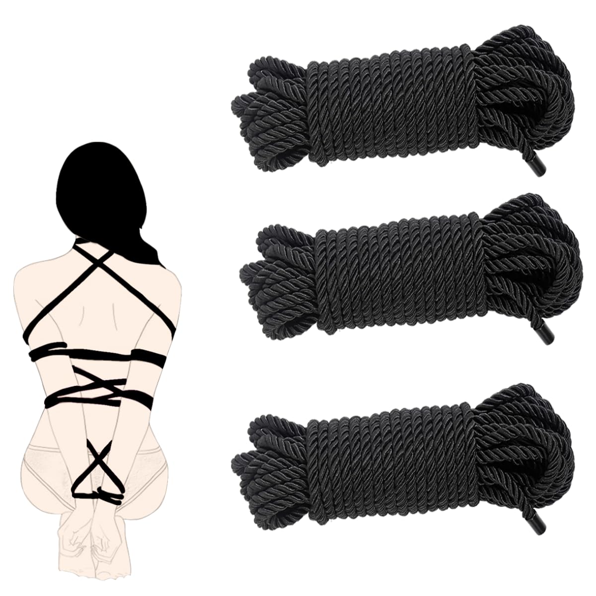Premium BDSM Bondage Rope Kit - 32 Feet/10m Soft Restraint Ropes for Couples (3-Pack, Black) | Sensual Adult Toys for Beginners & Advanced Play | Perfect for Bedroom Bondage, Spanking Scenes & Sensory Exploration