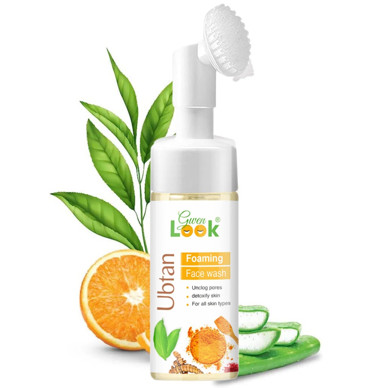 Glowhouse Ubtan Foaming Face Wash with Brush - Turmeric & Saffron for Tan Removal & Brightening (150ml) - Gentle Cleansing for Glowing Skin, Perfect for Daily Skincare Routine