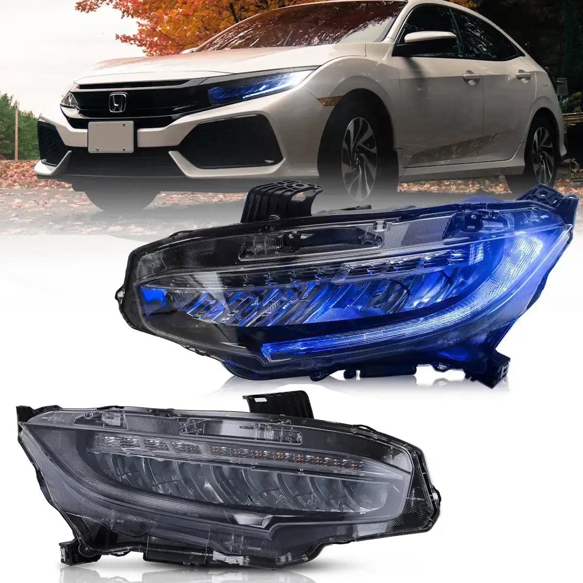 LED Headlight Assembly with Reflection Bowl Chrome for 2016-2021 Honda Civic 10th Gen (FC/FK) - Upgrade Your Night Driving Safety & Style